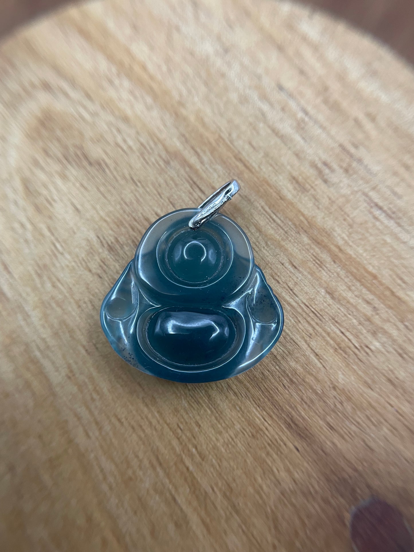 Icy Blue jadeite Buddha  Sterling silver Necklace