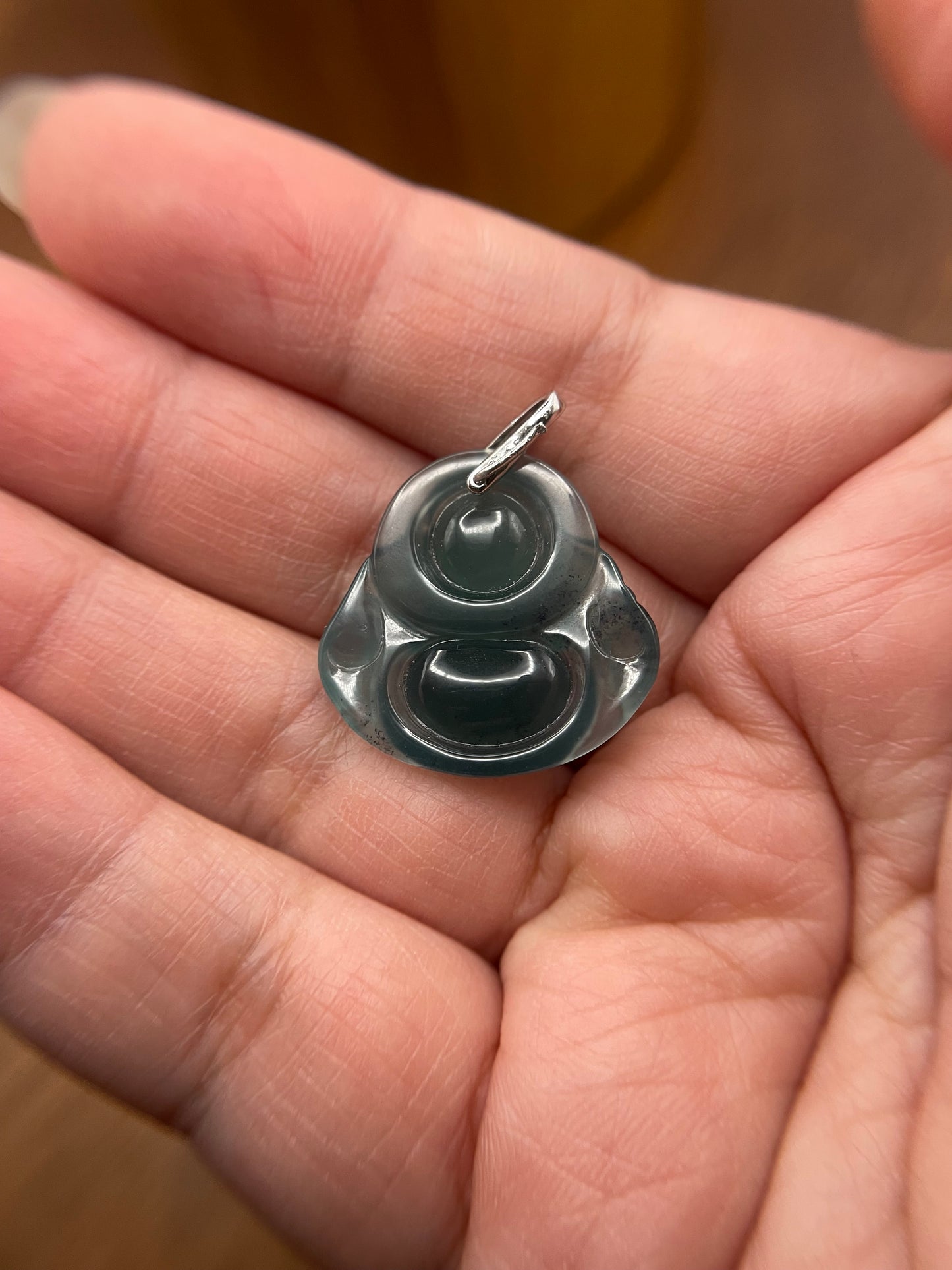 Icy Blue jadeite Buddha  Sterling silver Necklace