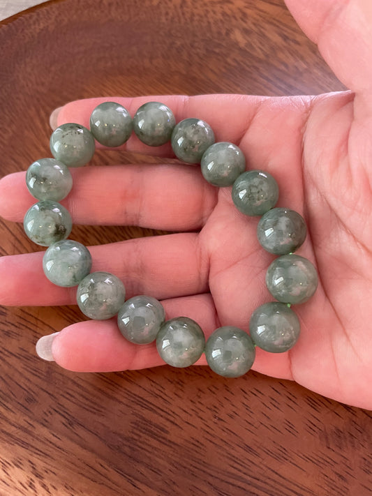 Grade A Natural Green Burma Jadeite beads elastic Bracelet