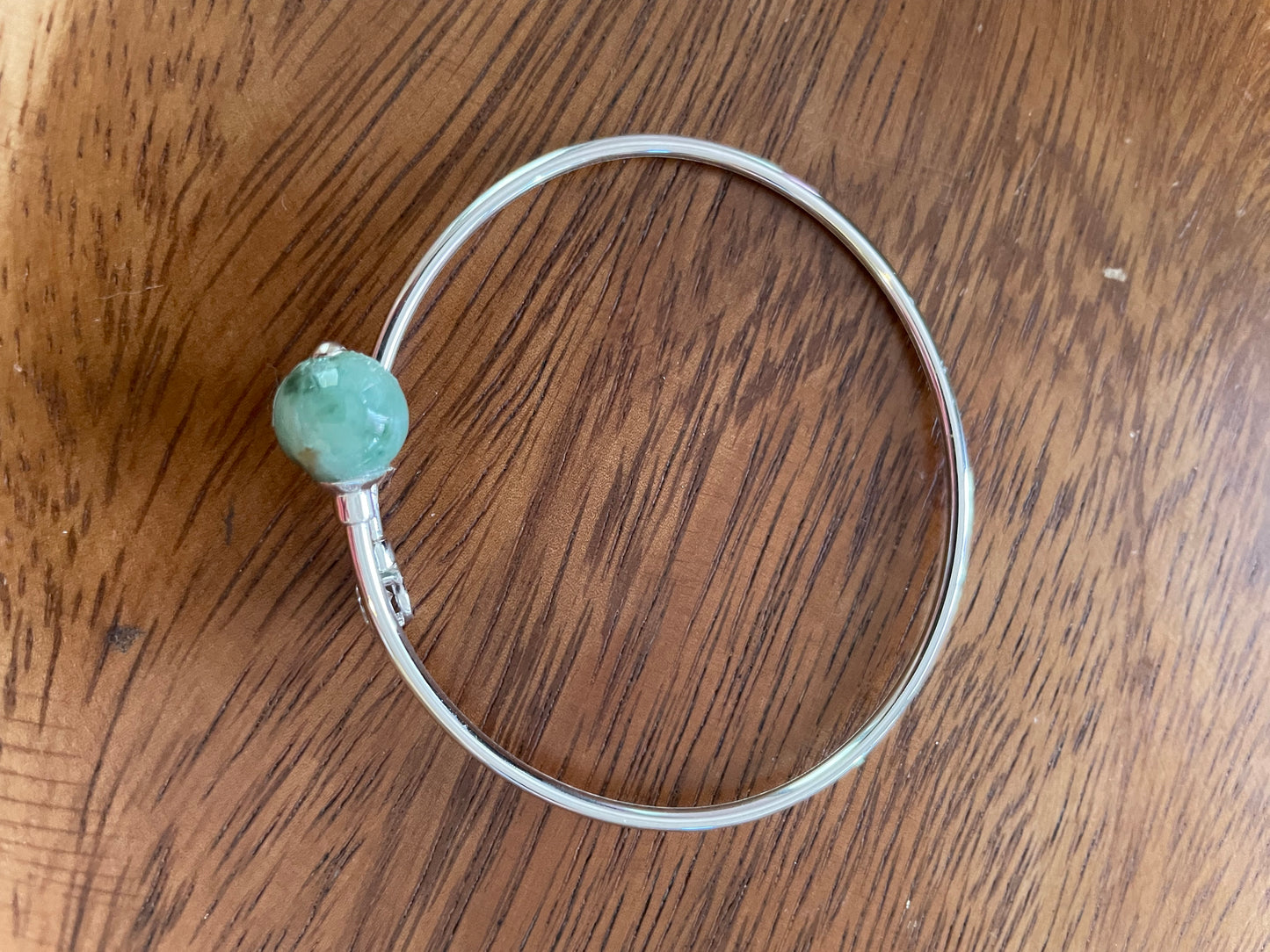 Grade A Natural green bead Burma Jadeite Sterling Silver Bangle