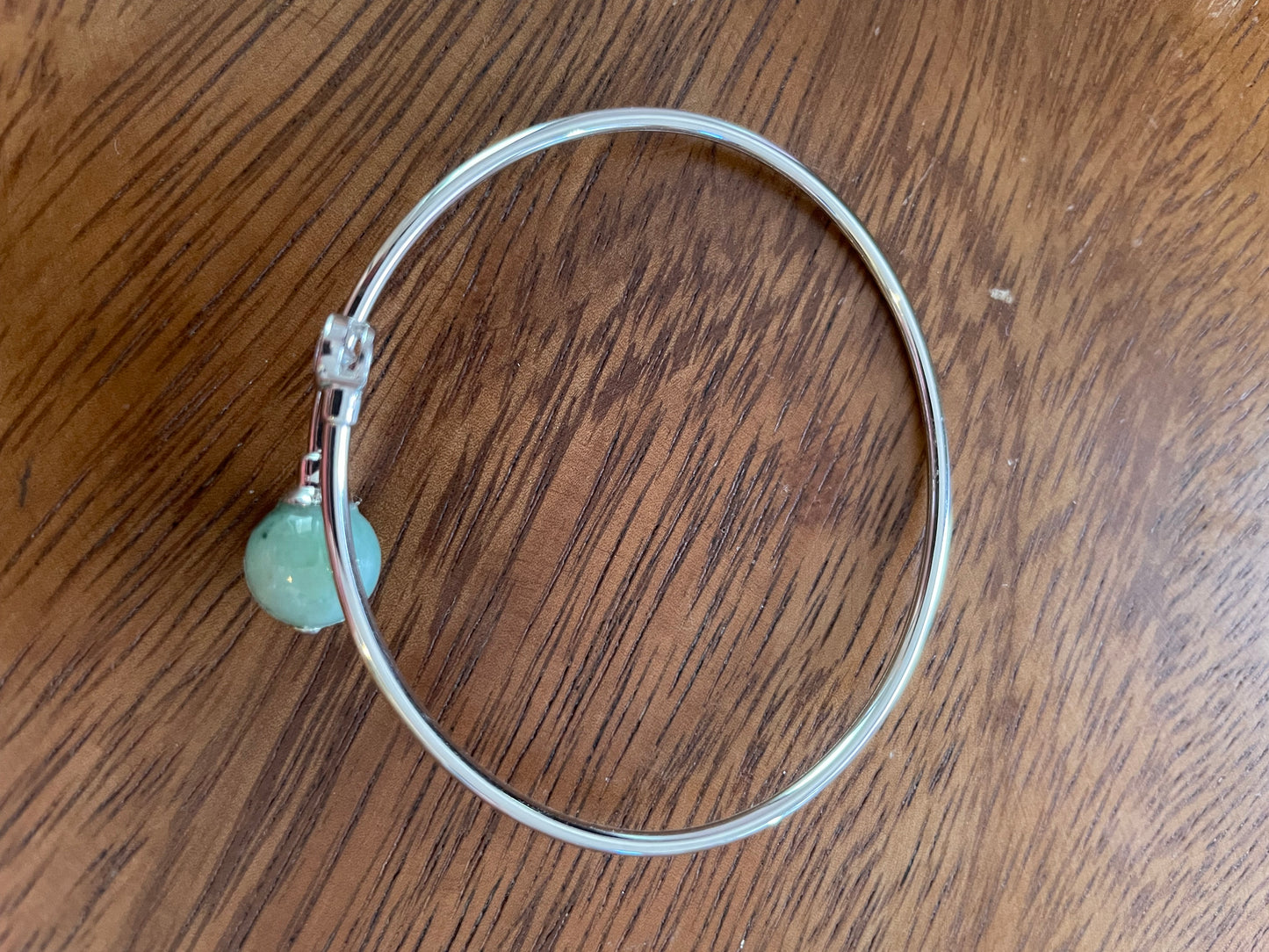 Grade A Natural green bead Burma Jadeite Sterling Silver Bangle