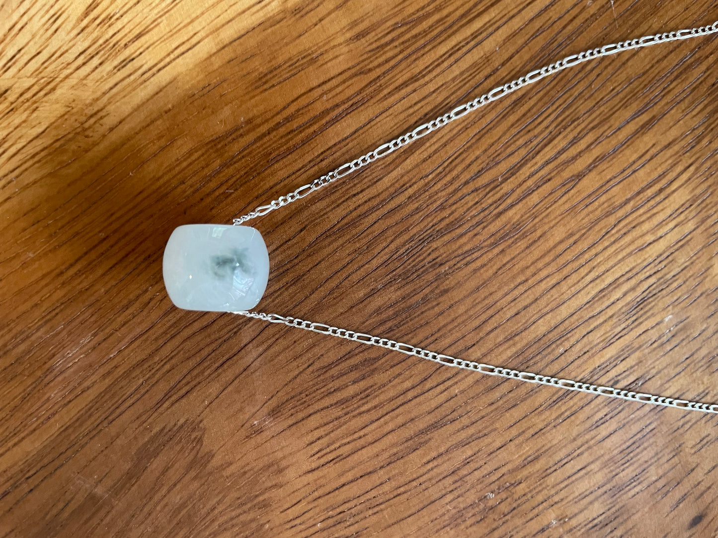 Natural white Jadeite "Lu Lu Tong"  with Sterling Silver necklace