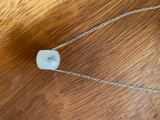 Natural white Jadeite "Lu Lu Tong"  with Sterling Silver necklace