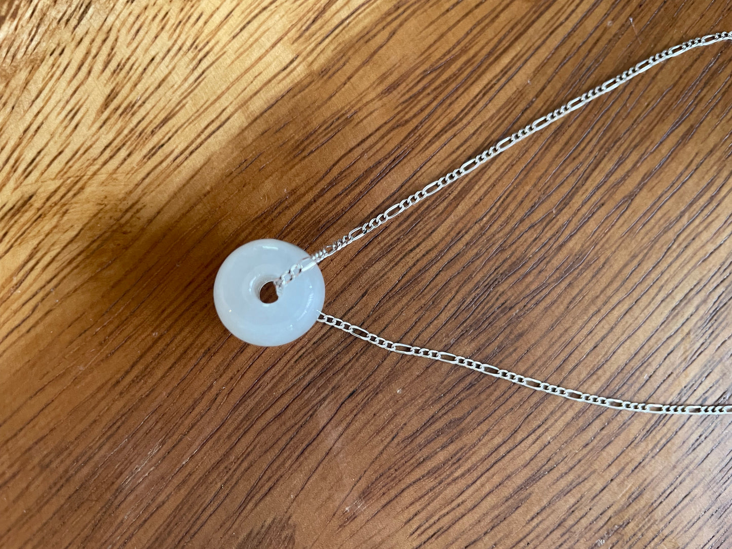 Natural white Jadeite "Lu Lu Tong"  with Sterling Silver necklace