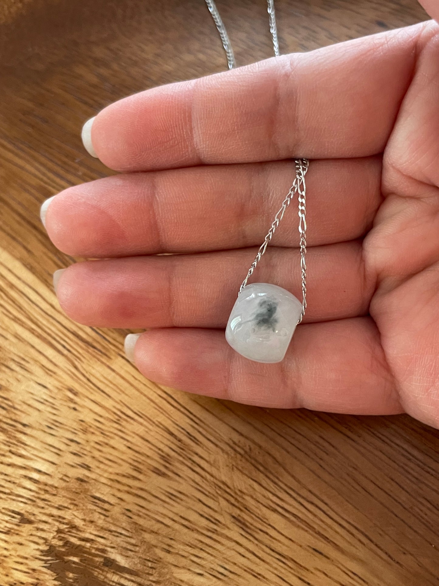 Natural white Jadeite "Lu Lu Tong"  with Sterling Silver necklace