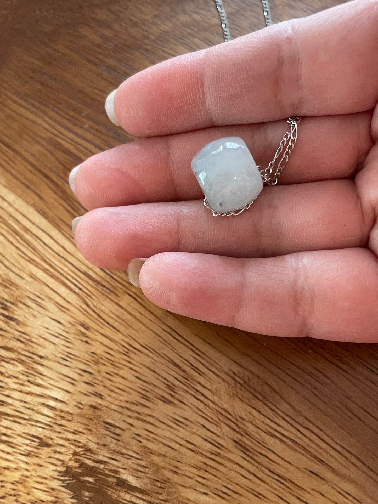 Natural white Jadeite "Lu Lu Tong"  with Sterling Silver necklace