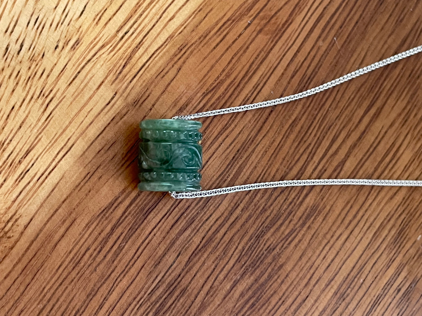 Natural Blue Green Jadeite "Lu Lu Tong"  with Sterling Silver necklace