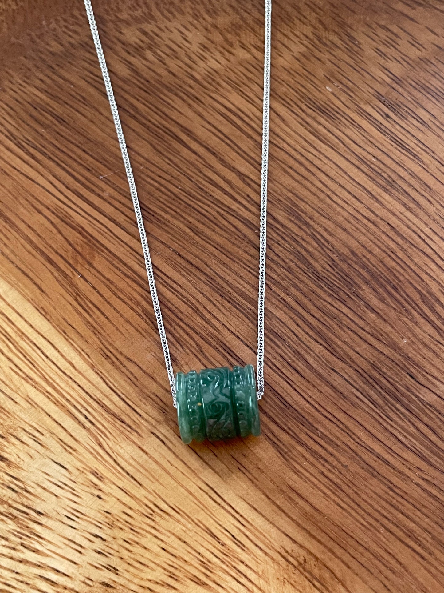 Natural Blue Green Jadeite "Lu Lu Tong"  with Sterling Silver necklace