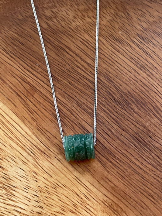 Natural Blue Green Jadeite "Lu Lu Tong"  with Sterling Silver necklace