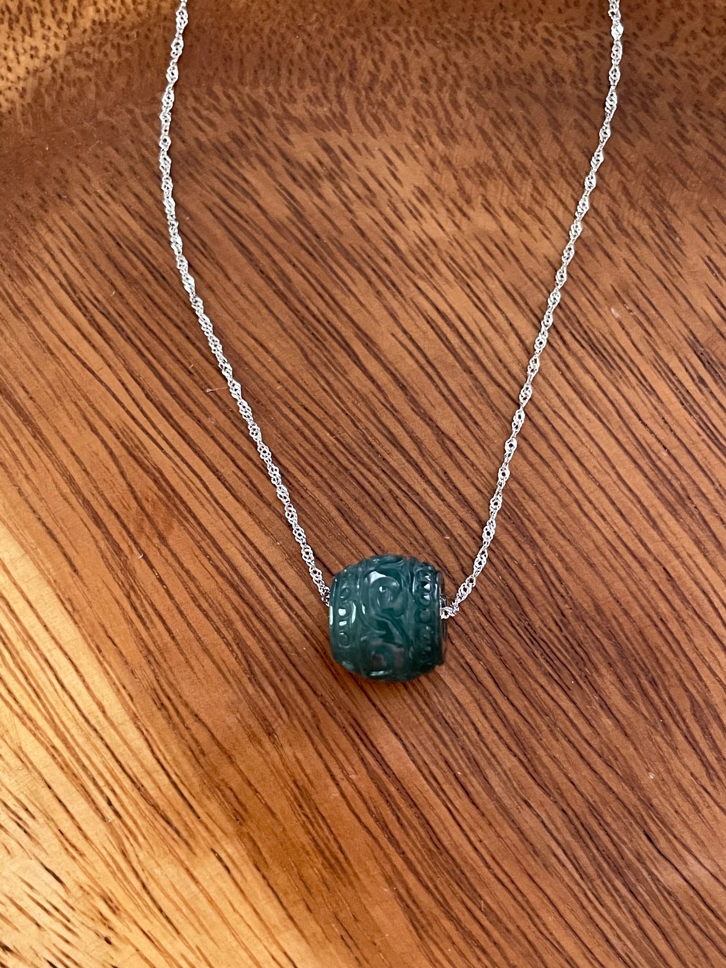 Natural Blue Green Jadeite "Lu Lu Tong"  with Sterling Silver necklace