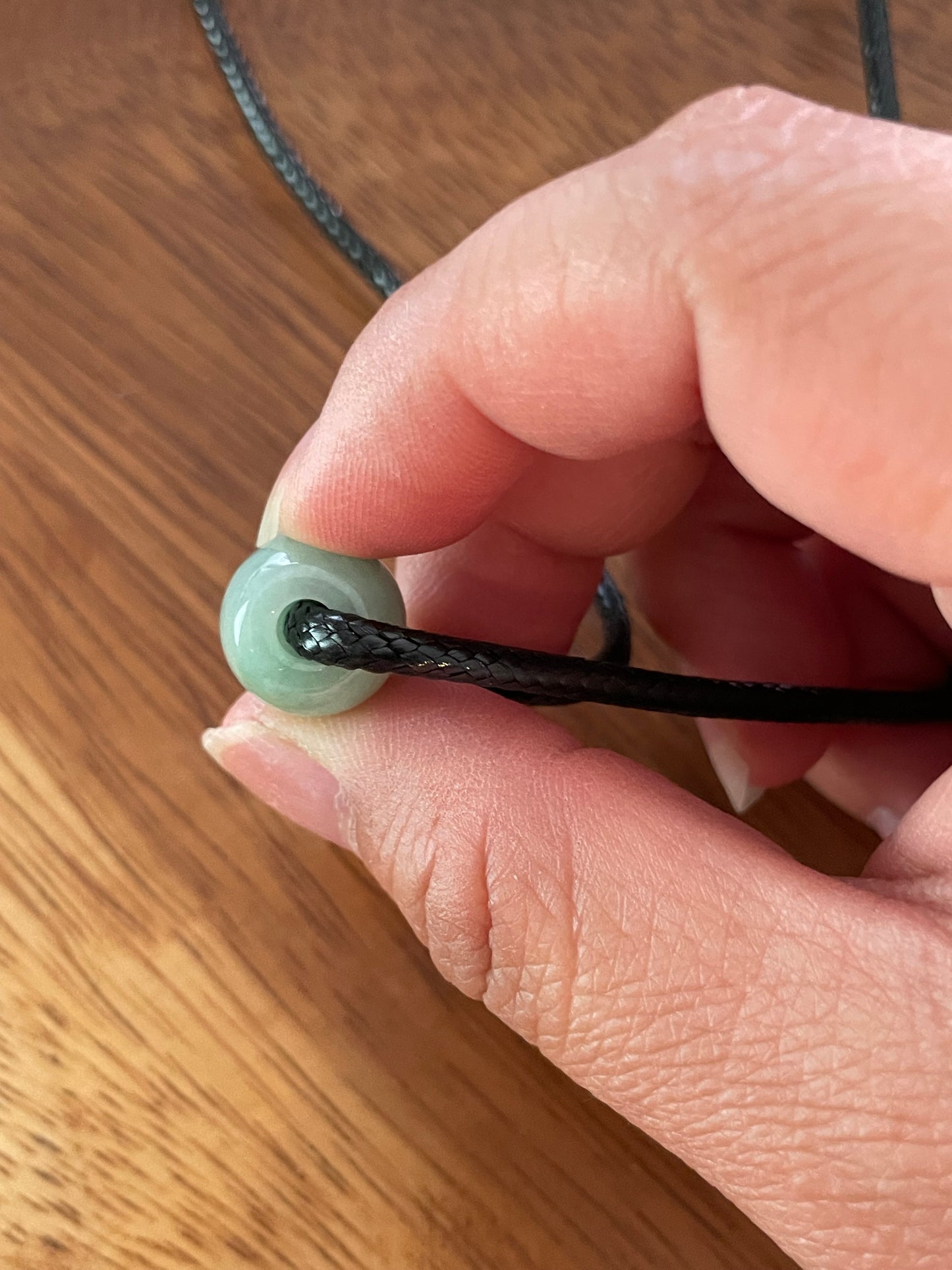 Natural Green Jadeite "Lu Lu Tong"  with Black leather chocker