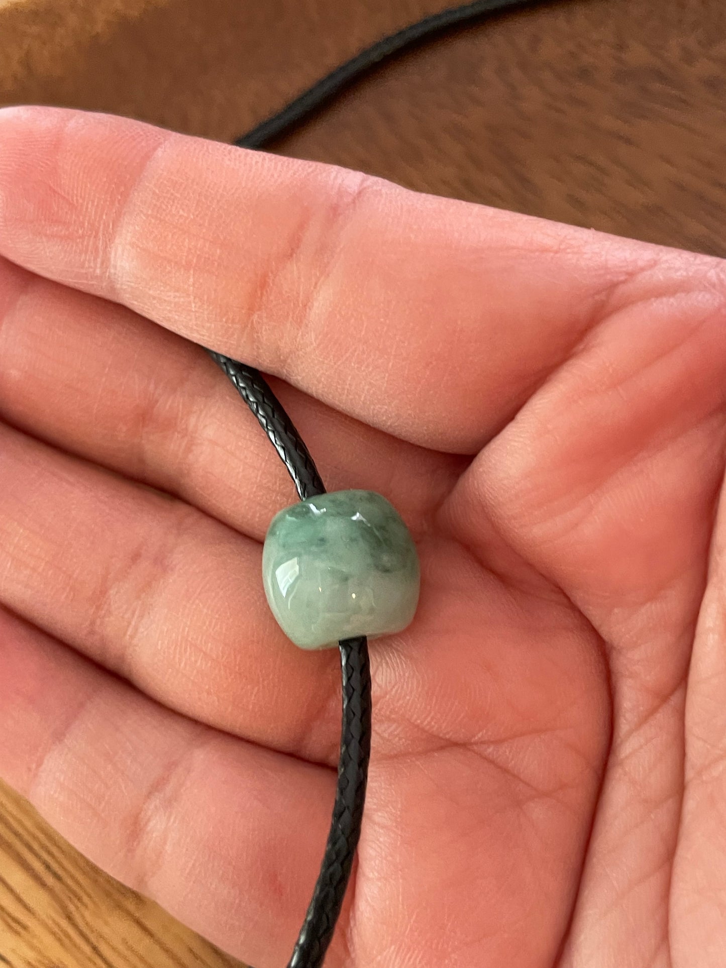 Natural Green Jadeite "Lu Lu Tong"  with Black leather chocker