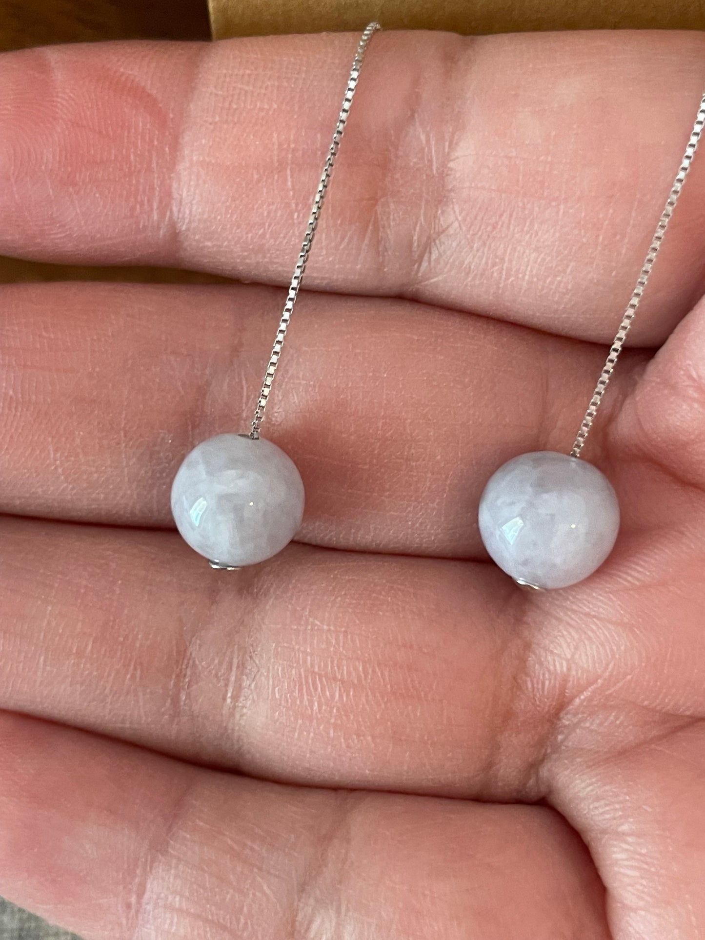 Natural Grade A  Lavender  Burmese Jadeite beads  925 silver earrings