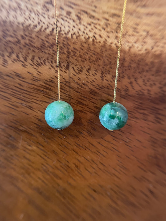 Natural Grade A   Green Burmese Jadeite beads  925 silver earring