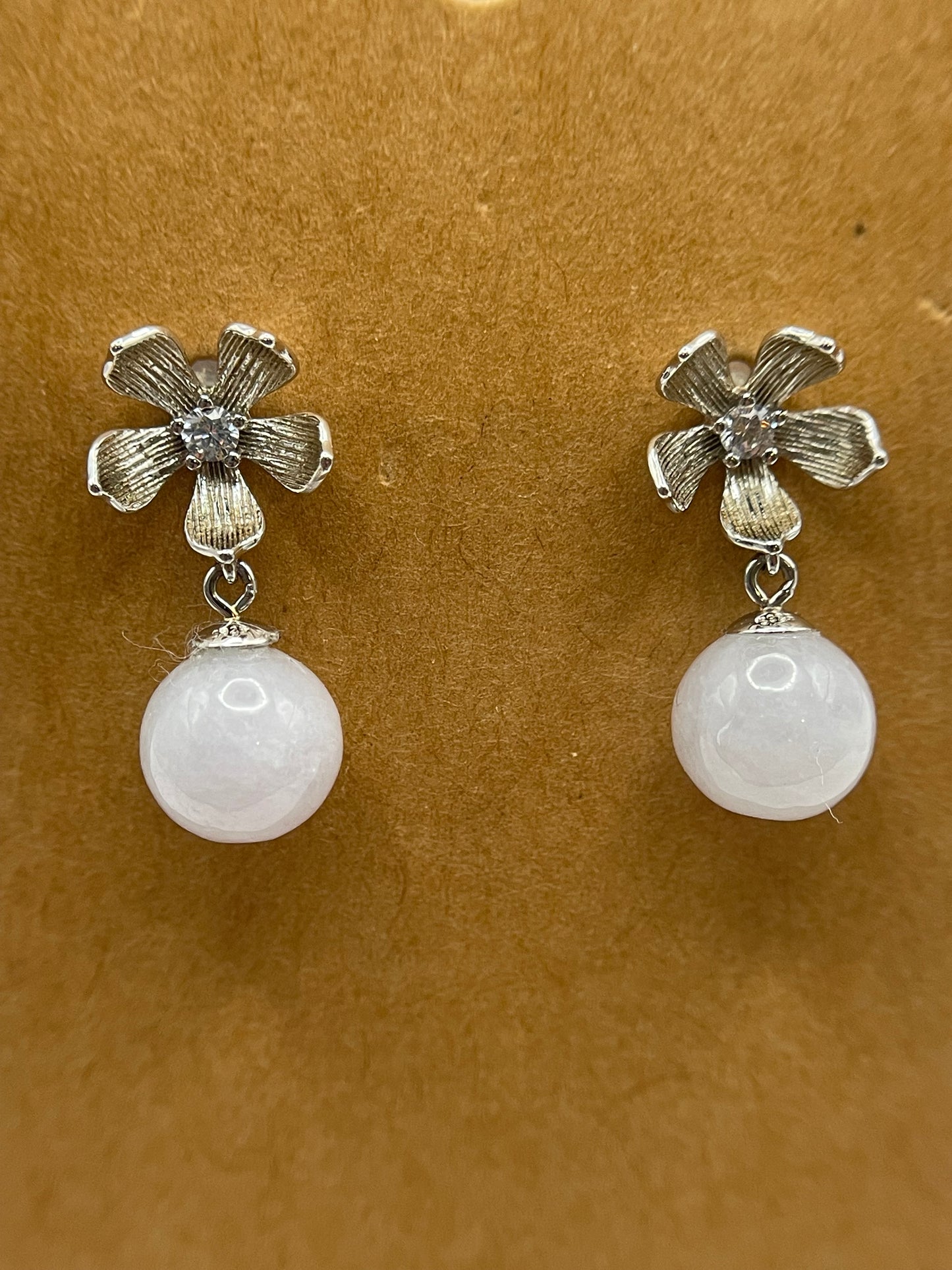 Natural Grade A lavender  Burmese Jadeite beads  925 silver flowers earrings