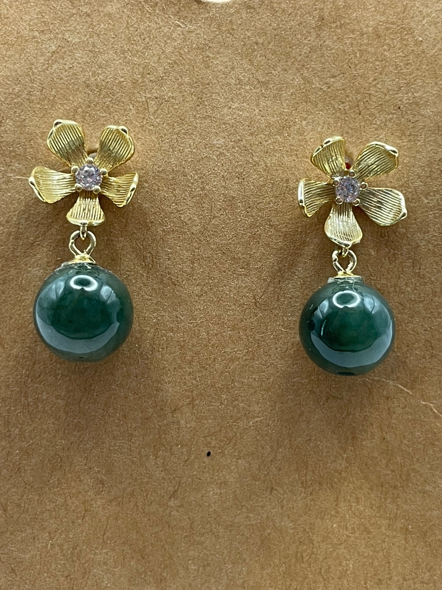 Grade A Natural Green Burma Jadeite  beads 925 sterling silver Flower earrings