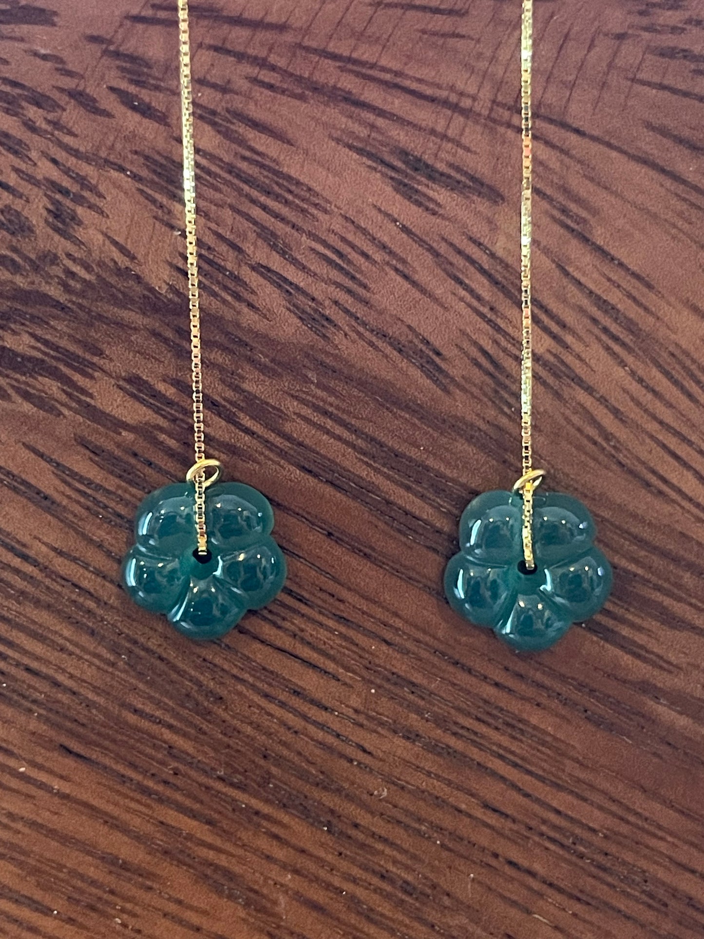 Grade A Natural Burma Icy Jadeite Flowers threat gold onerlay Silver earrings can be used as earring jacket
