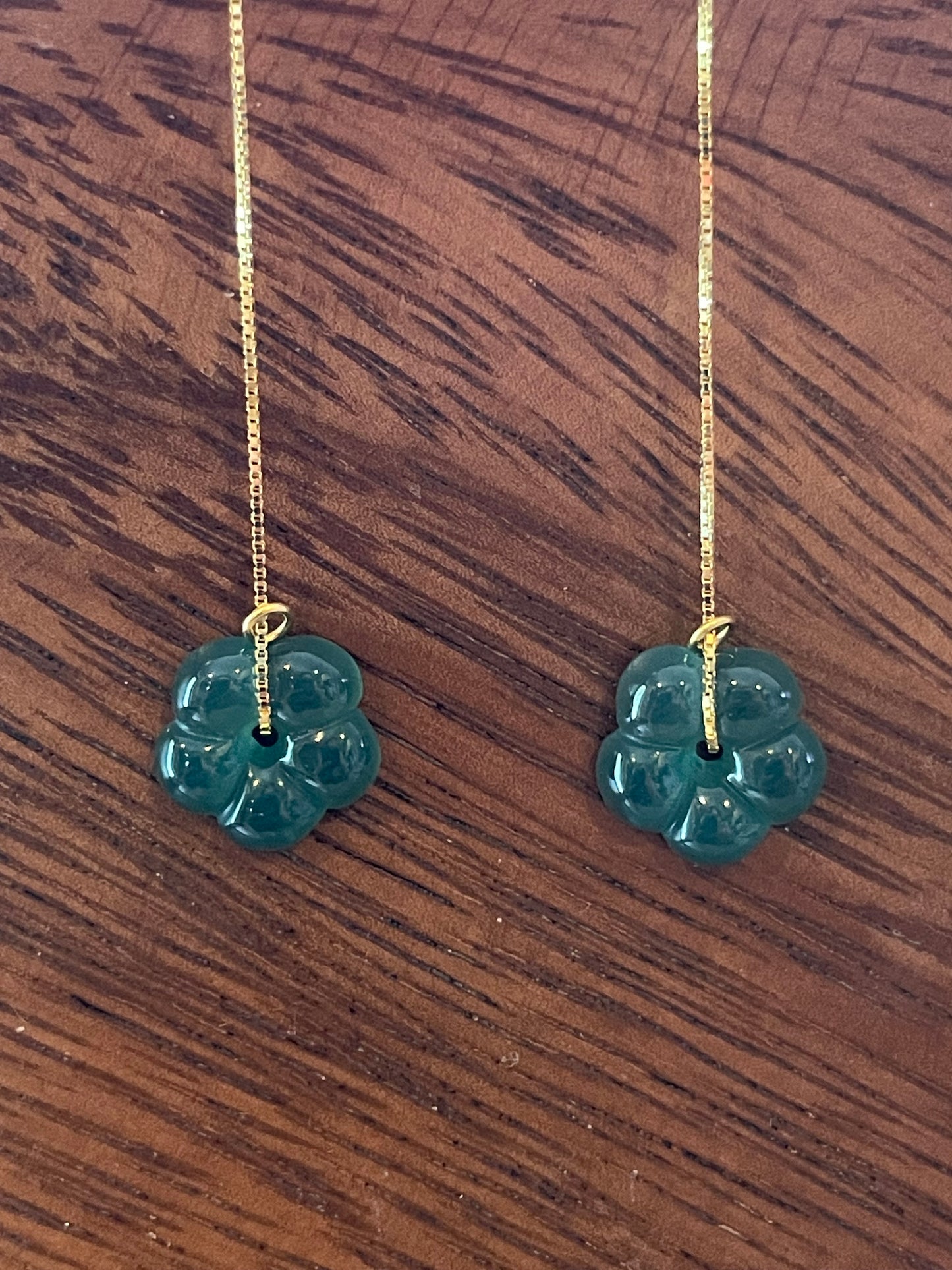 Grade A Natural Burma Icy Jadeite Flowers threat gold onerlay Silver earrings can be used as earring jacket