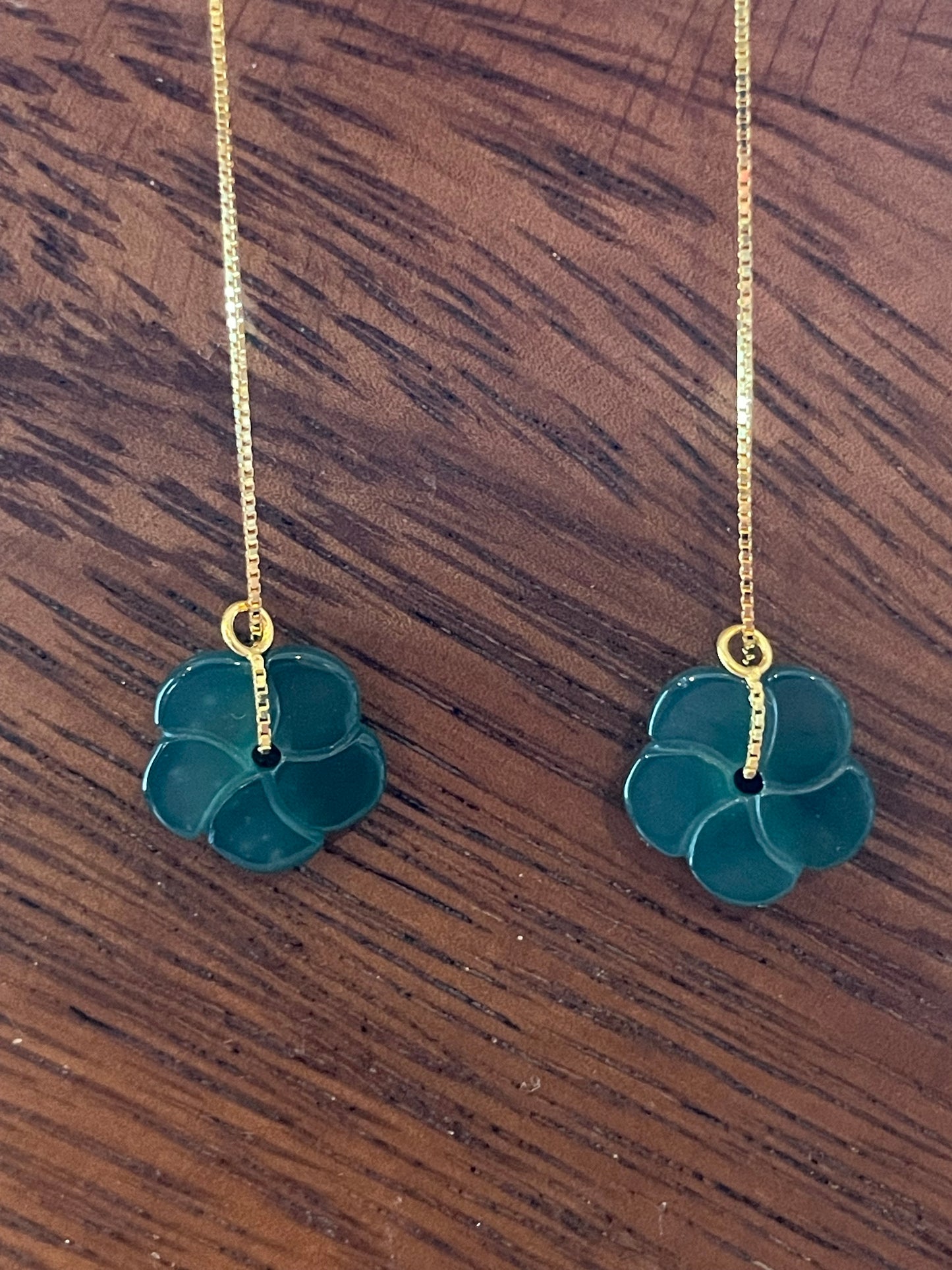 Grade A Natural Burma Icy Jadeite Flowers threat gold onerlay Silver earrings can be used as earring jacket