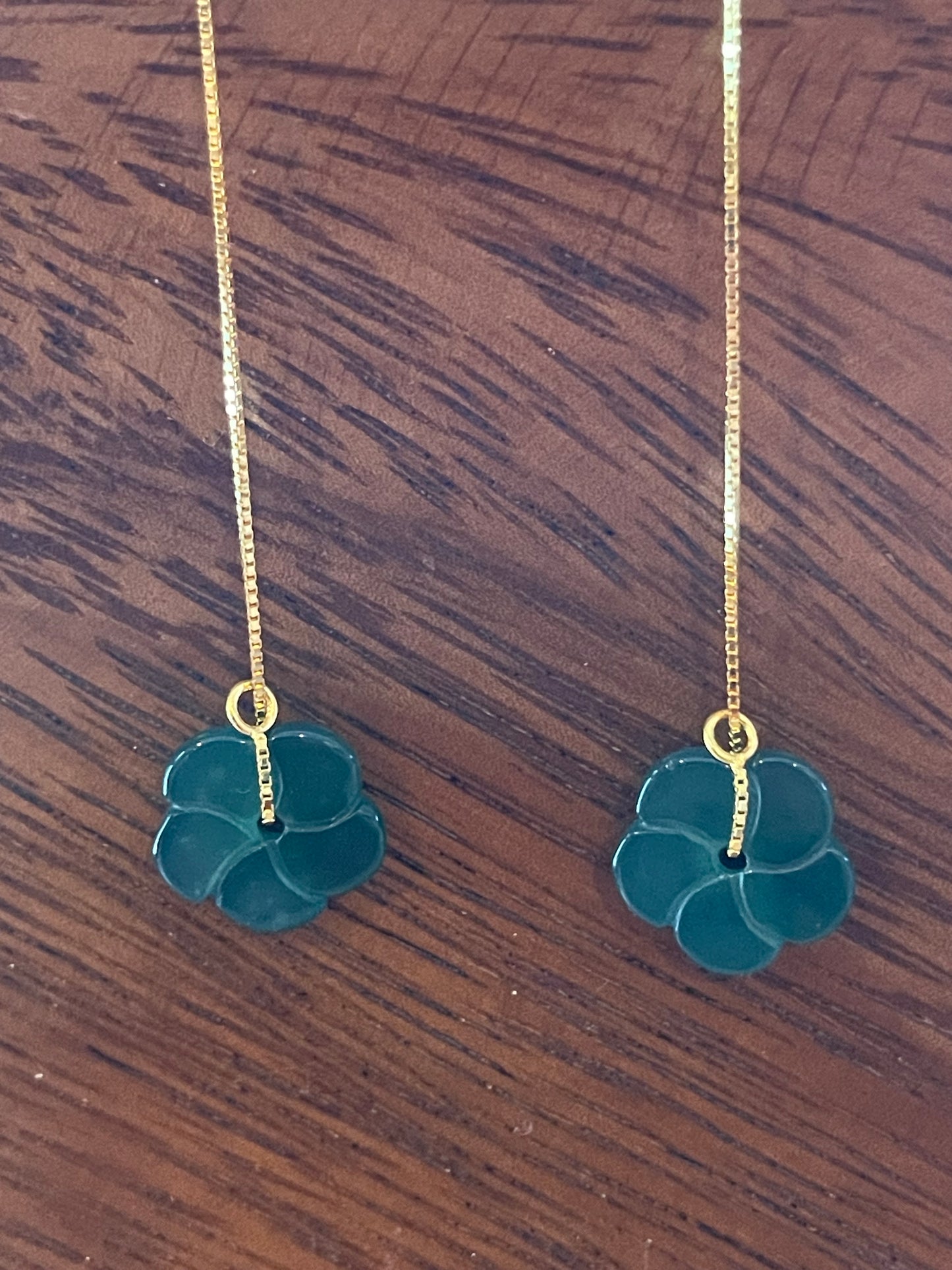 Grade A Natural Burma Icy Jadeite Flowers threat gold onerlay Silver earrings can be used as earring jacket