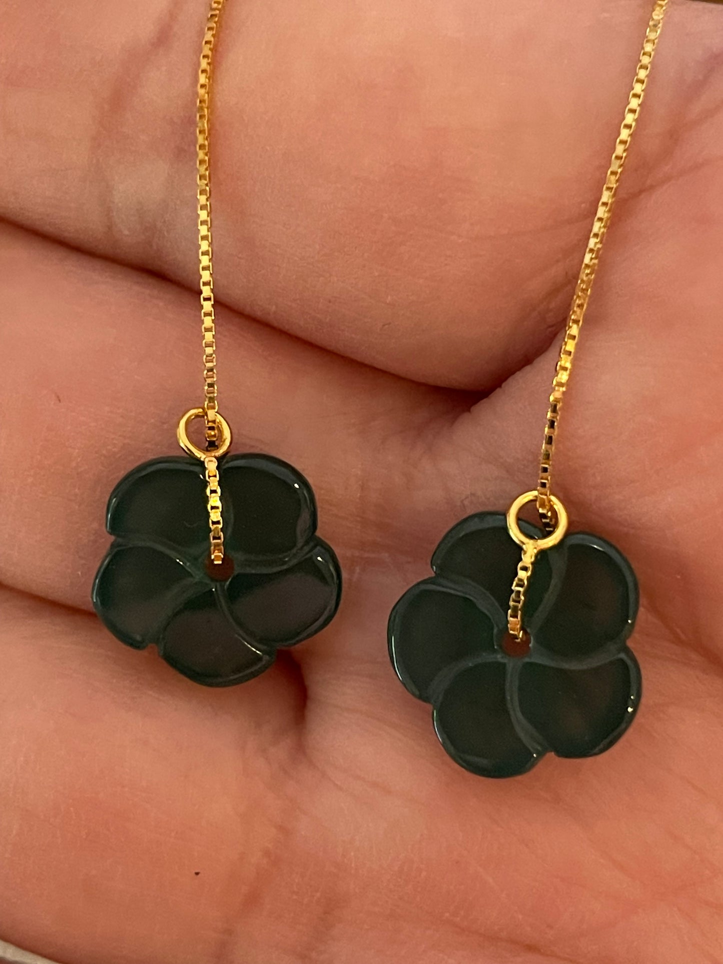 Grade A Natural Burma Icy Jadeite Flowers threat gold onerlay Silver earrings can be used as earring jacket
