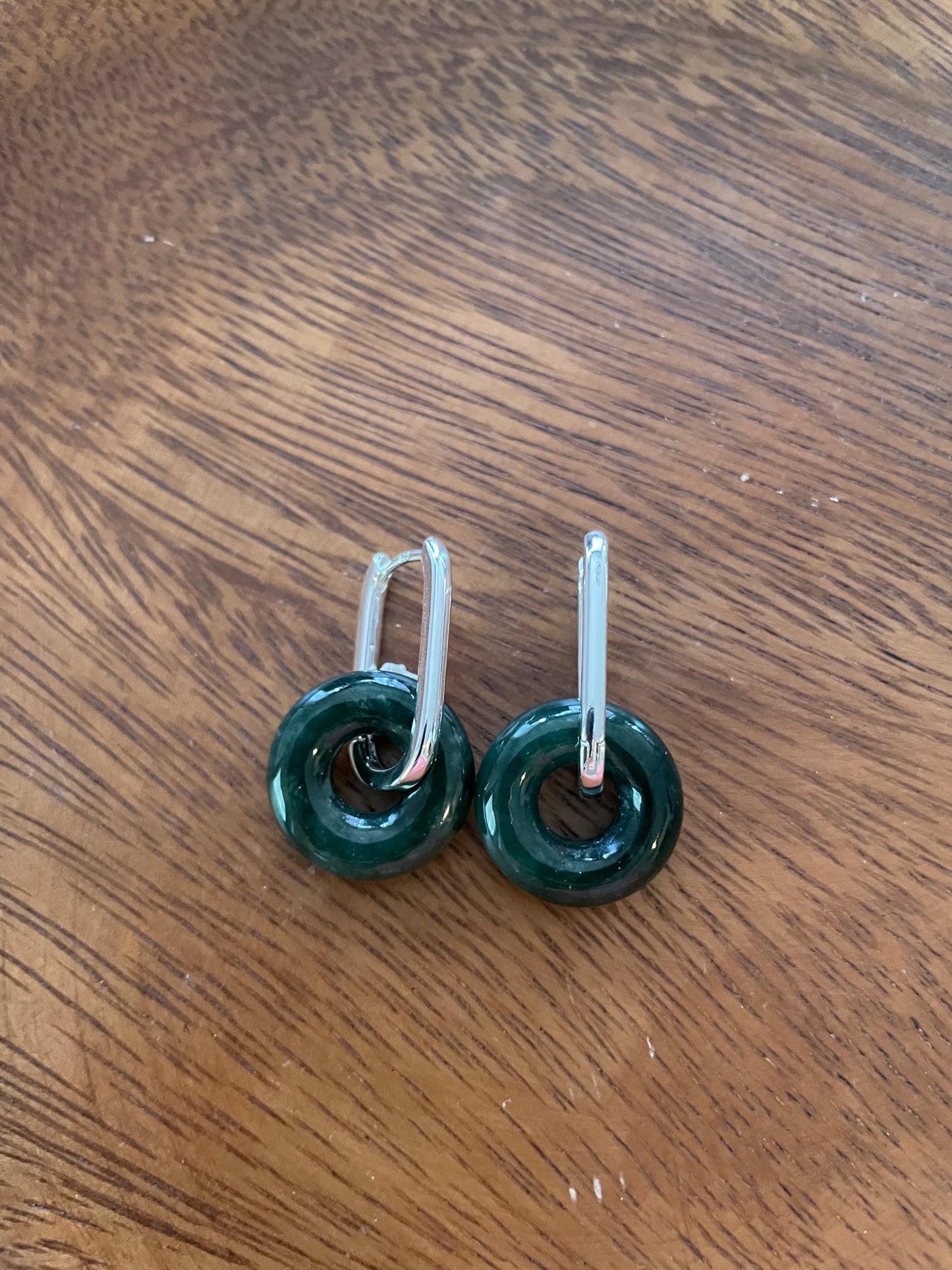 Natural Grade A  Green Burmese Jadeite beads  925 silver  Hook earrings