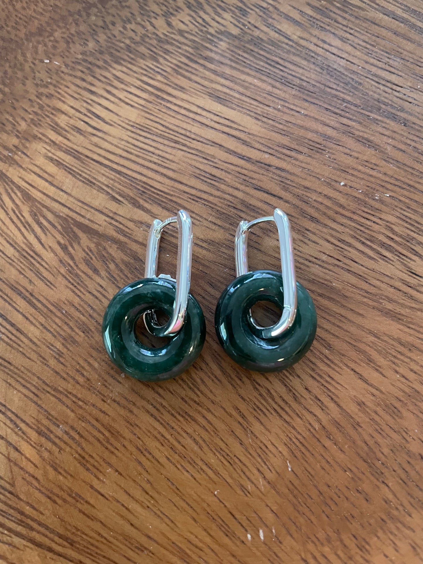 Natural Grade A  Green Burmese Jadeite beads  925 silver  Hook earrings