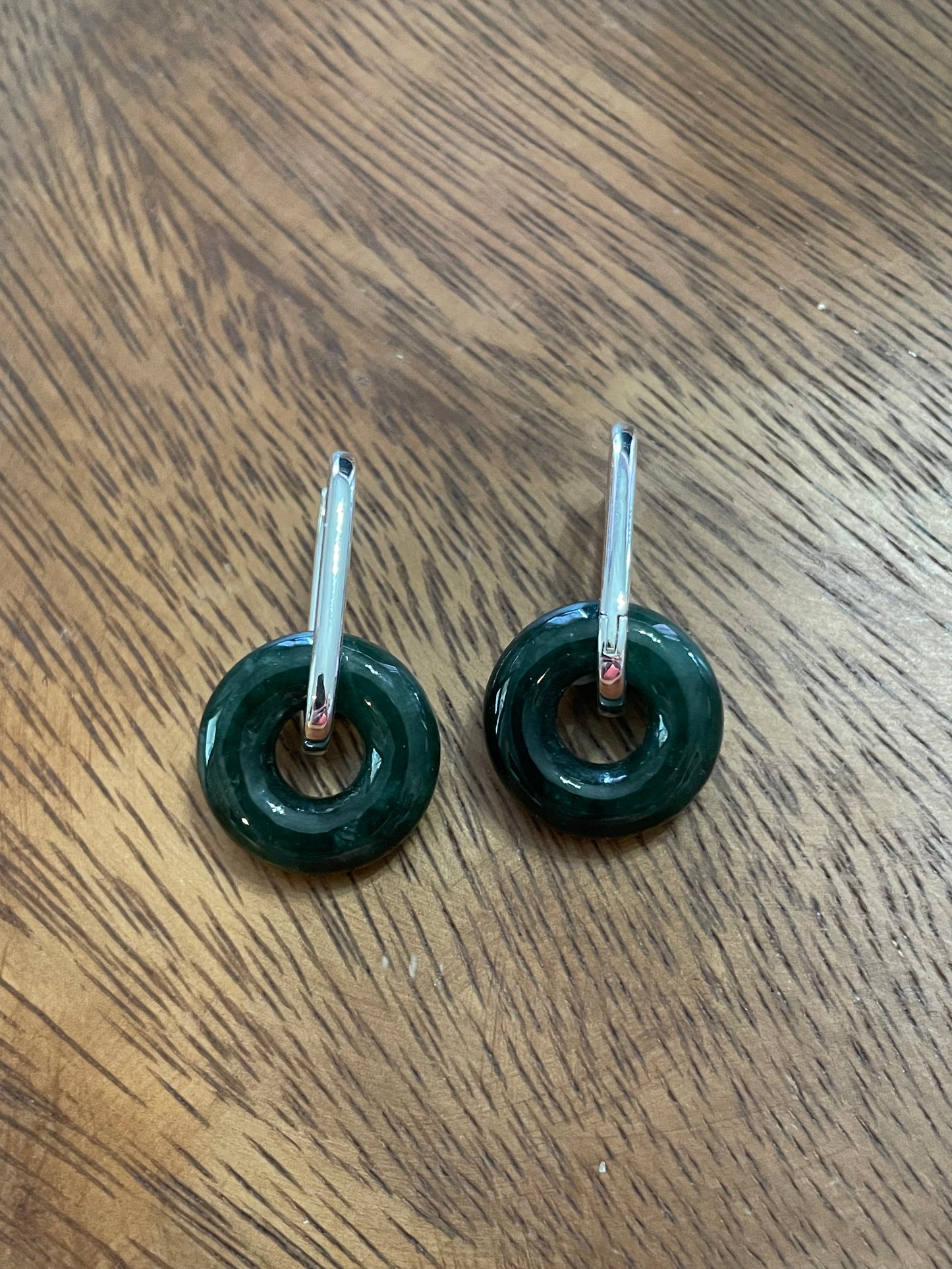 Natural Grade A  Green Burmese Jadeite beads  925 silver  Hook earrings