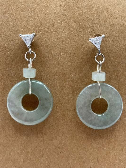 Natural Grade A ,  Icy Burmese Jadeite donut 925 silver earrings
