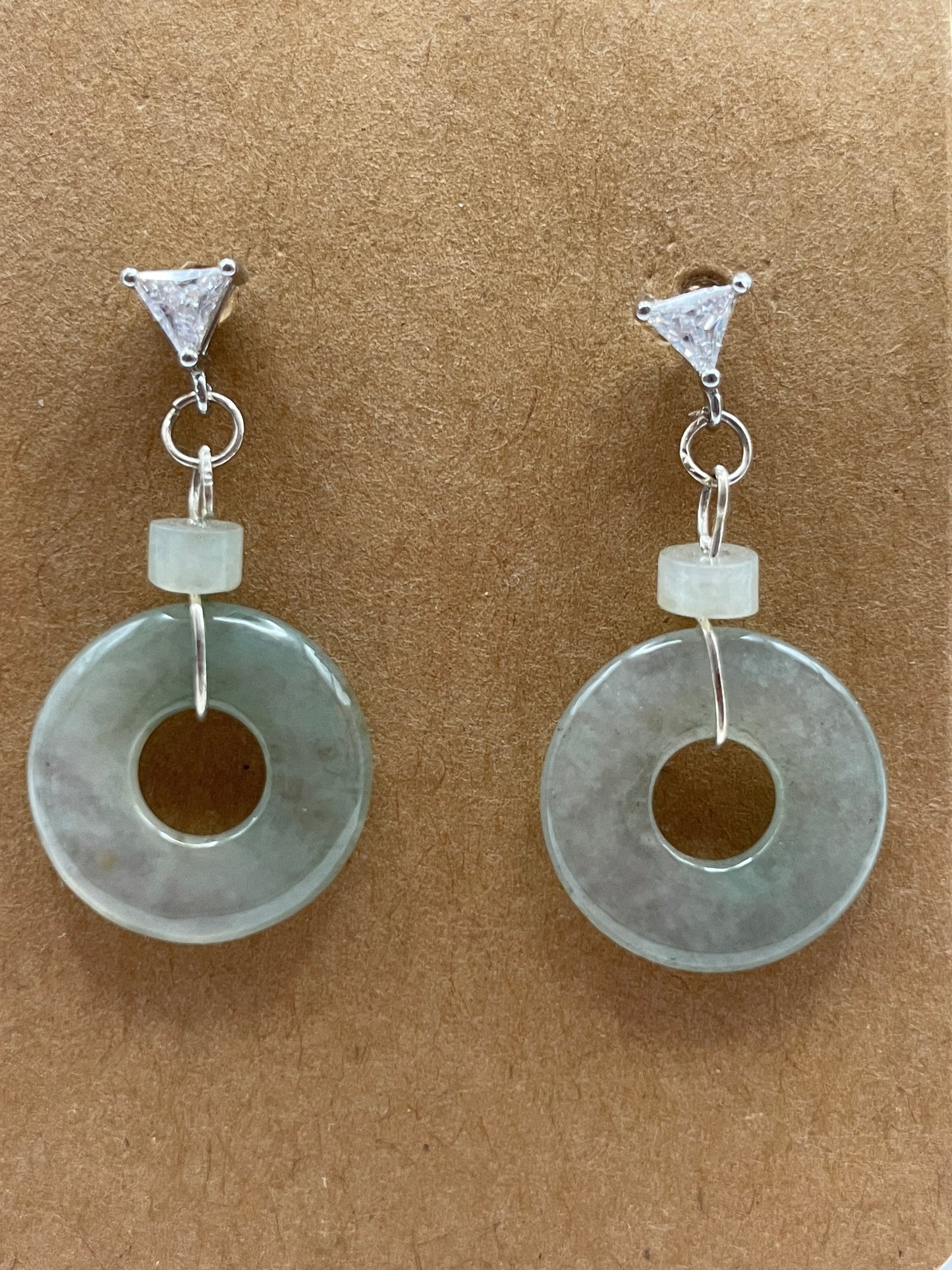 Natural Grade A ,  Icy Burmese Jadeite donut 925 silver earrings