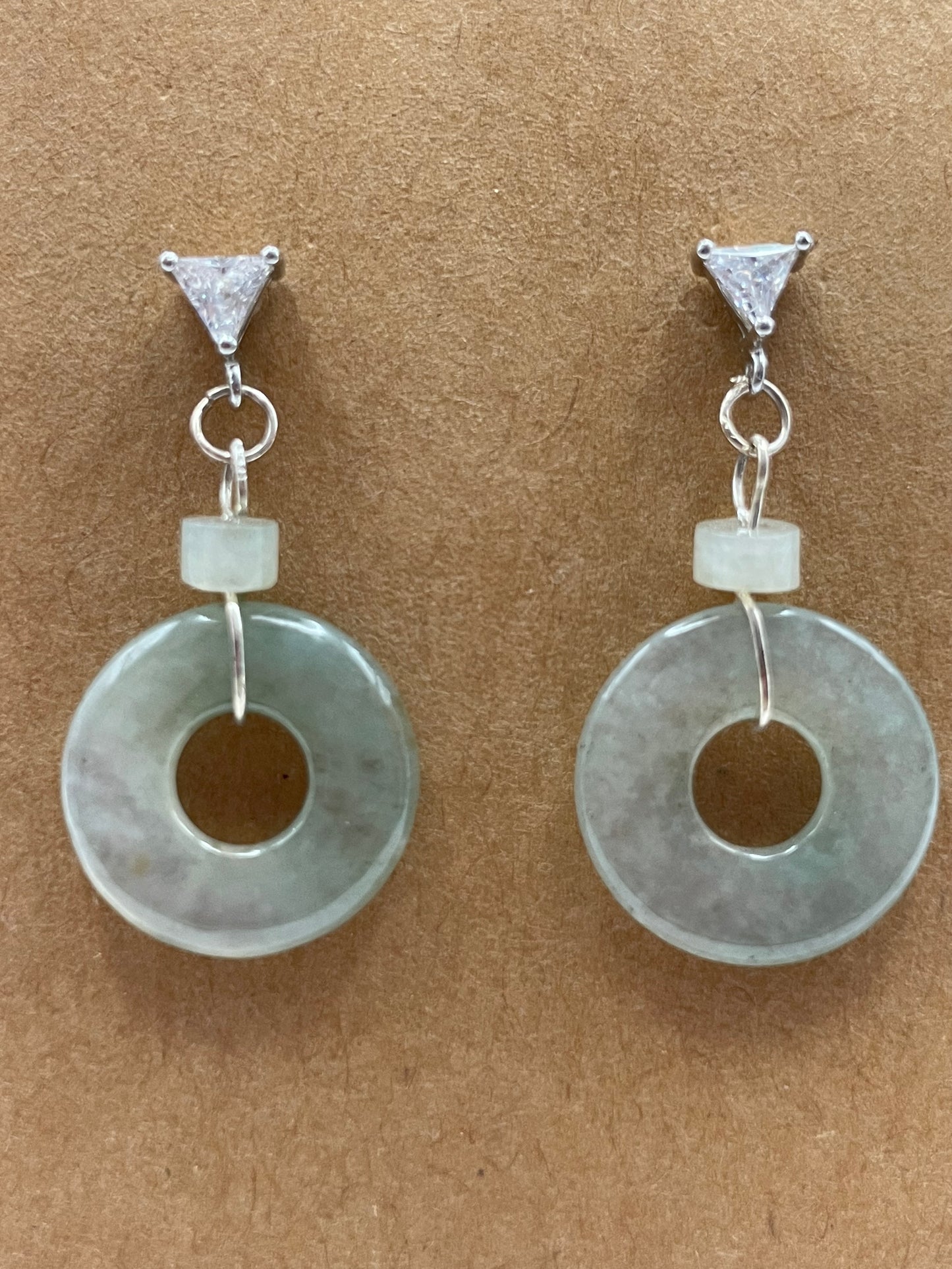 Natural Grade A ,  Icy Burmese Jadeite donut 925 silver earrings