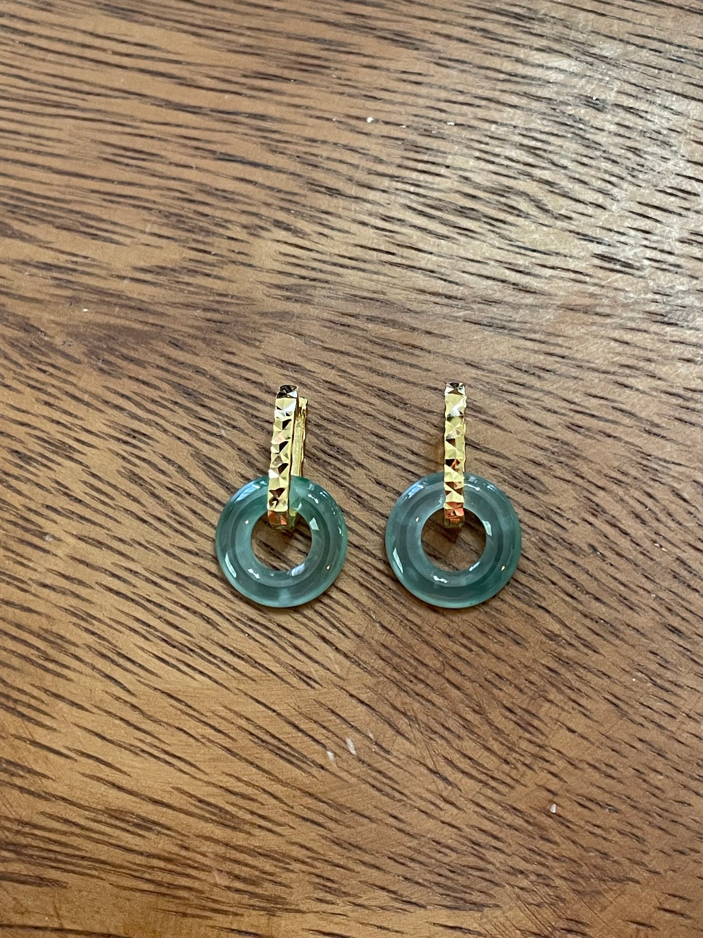Natural Grade A  Green  Burmese Jadeite donut Gold overlay 925 silver hook earrings