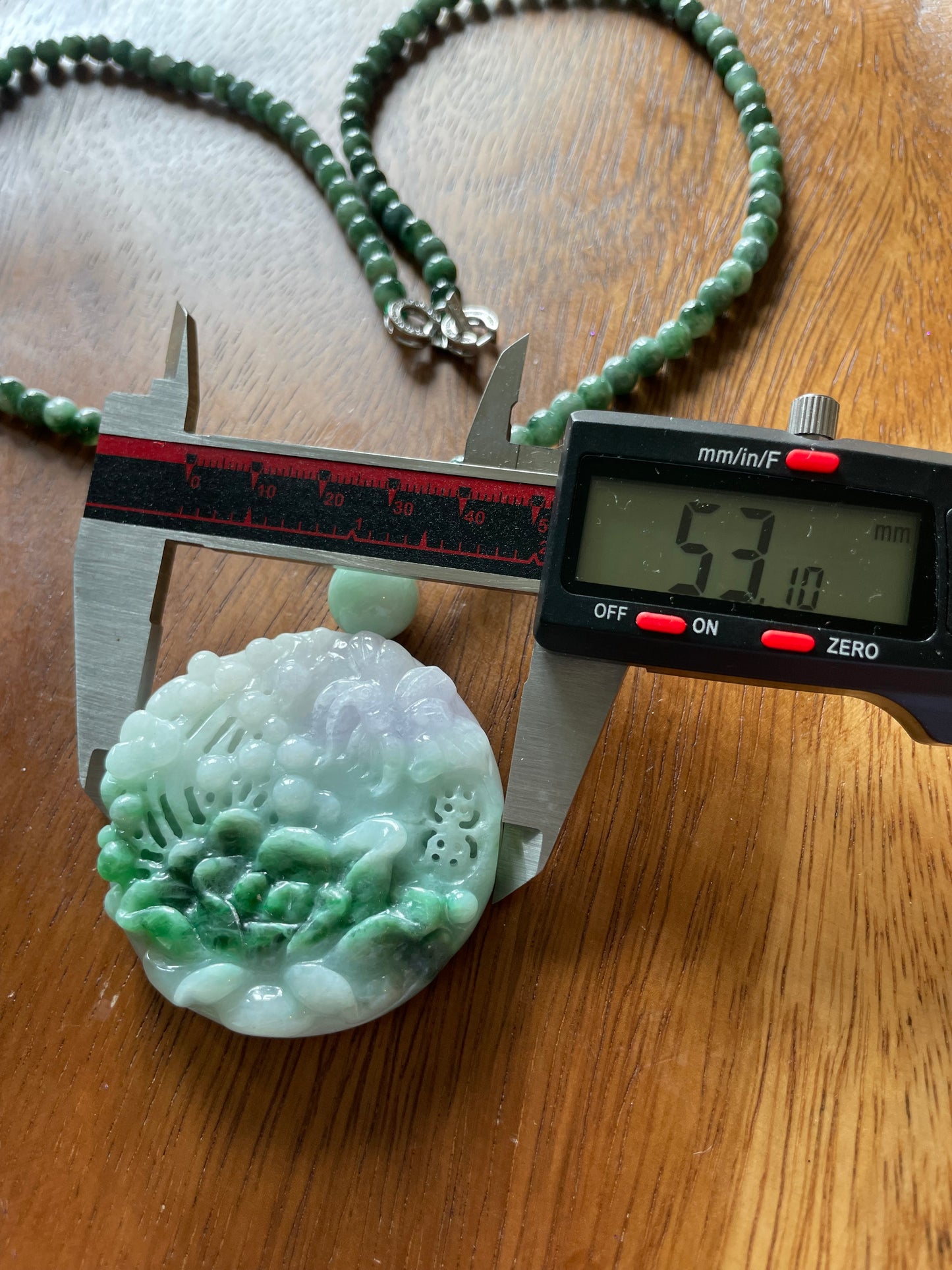 Natural Icy Green Burma Jadeite Round charm with green beads necklace
