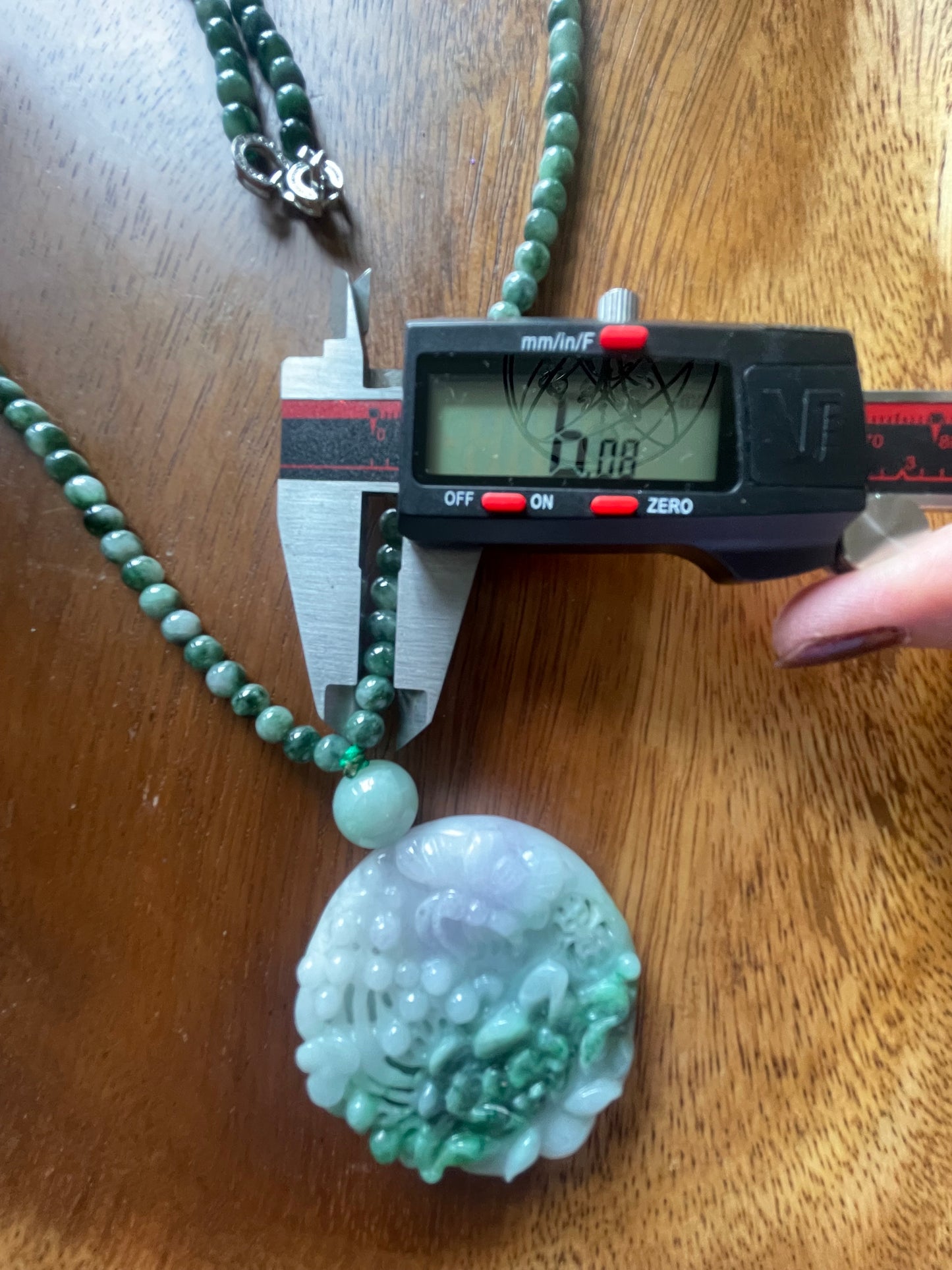 Natural Icy Green Burma Jadeite Round charm with green beads necklace