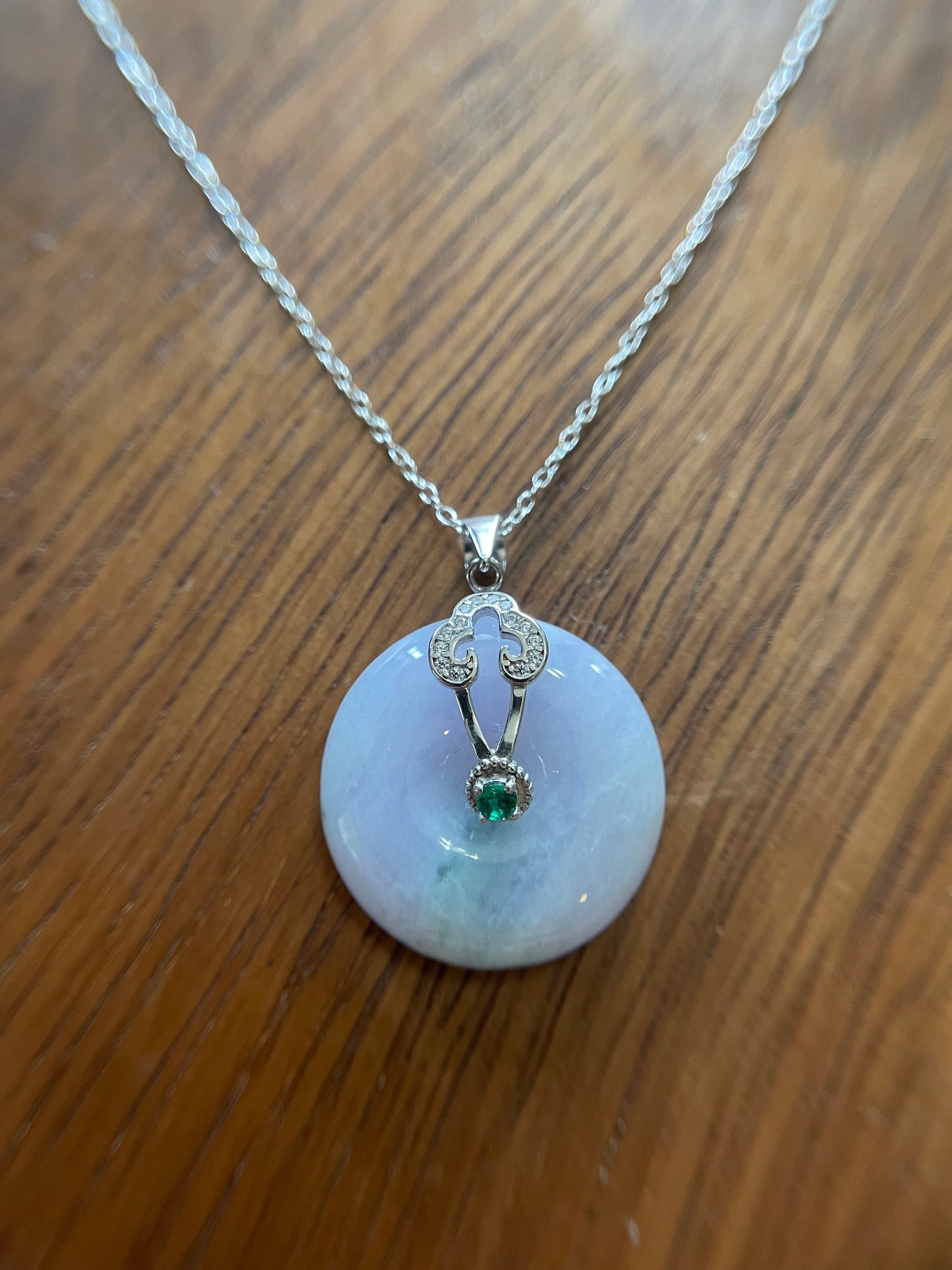 Grade A Natural lavender Jadeite Pi Disc pendant  sterling silver necklace