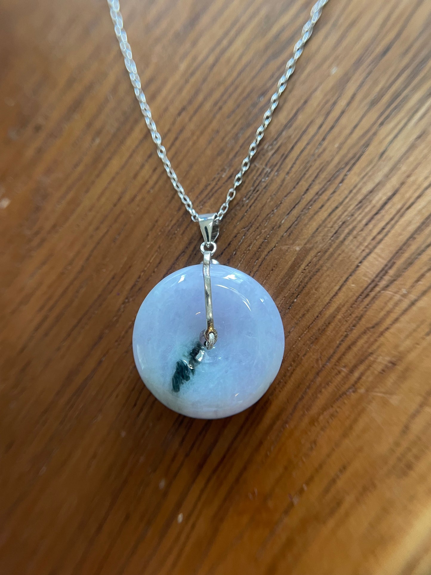 Grade A Natural lavender Jadeite Pi Disc pendant  sterling silver necklace