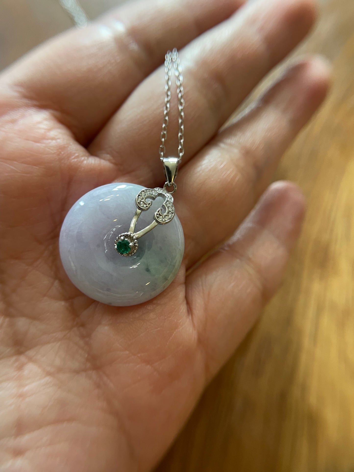 Grade A Natural lavender Jadeite Pi Disc pendant  sterling silver necklace