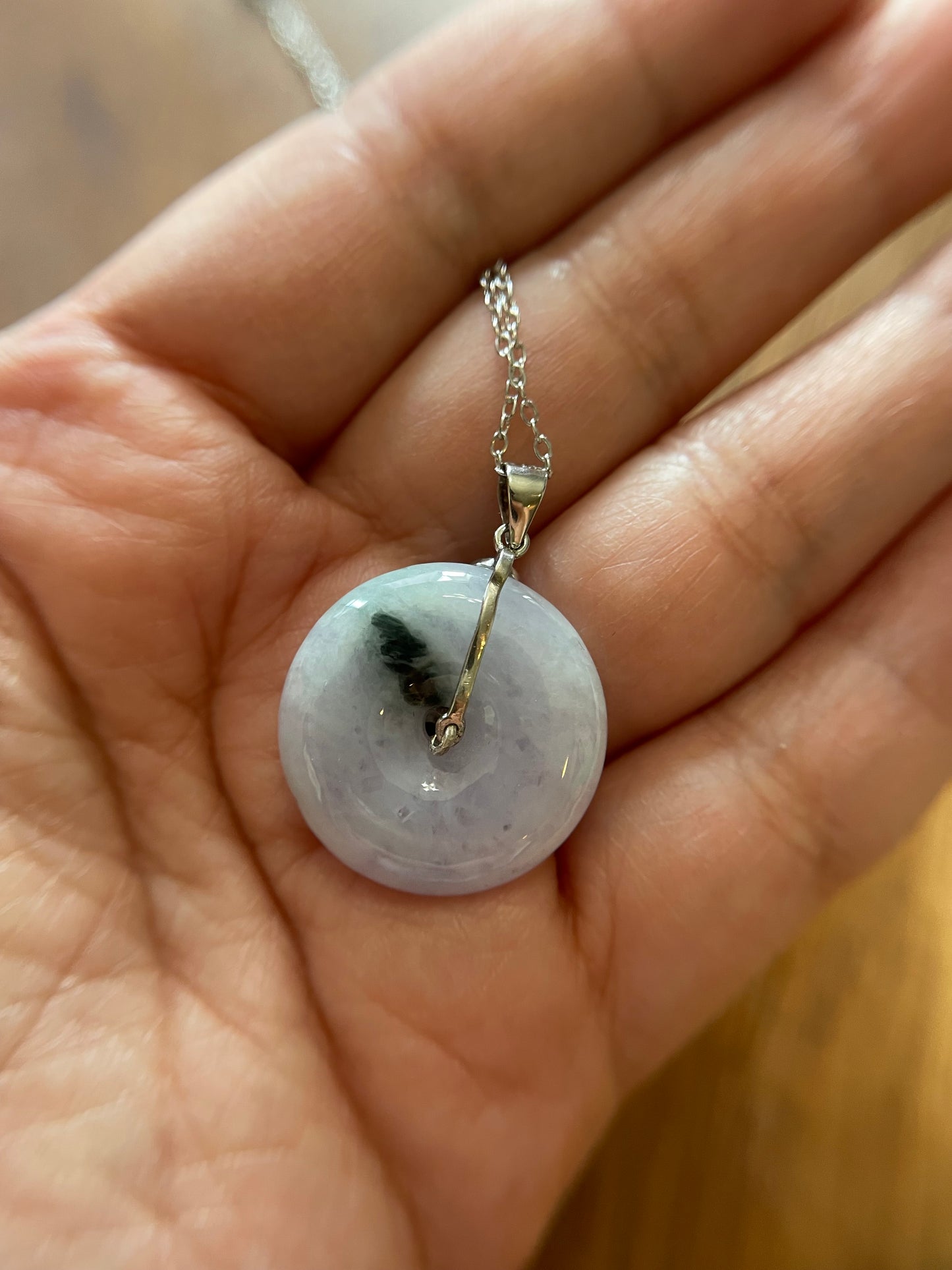 Grade A Natural lavender Jadeite Pi Disc pendant  sterling silver necklace
