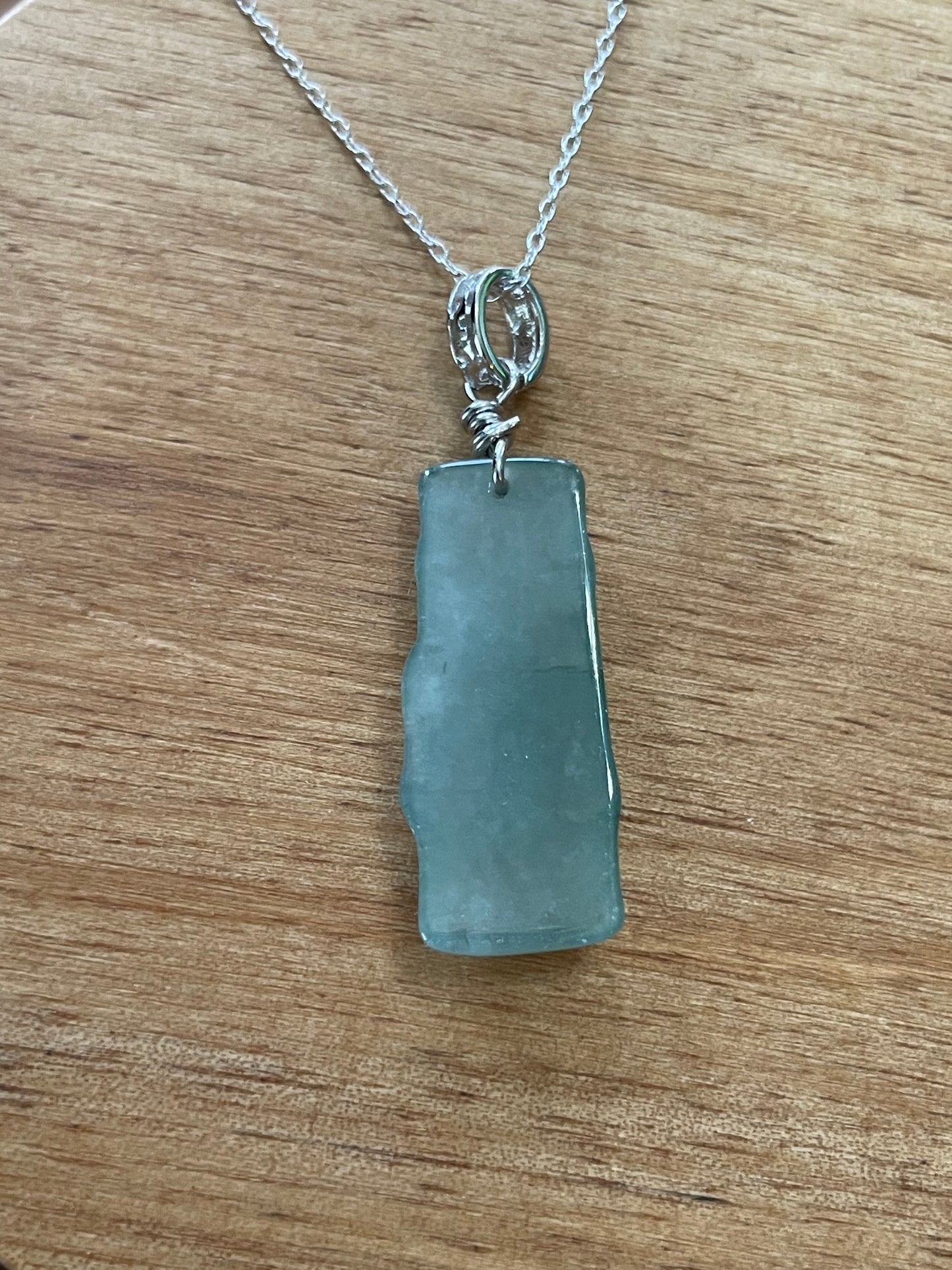Grade A Natural Icy Green Burma jadeite bamboo Sterling Silver Necklace