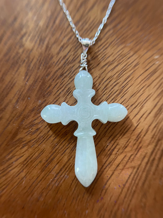 Grade A Natural  Jadeite cross silver necklace