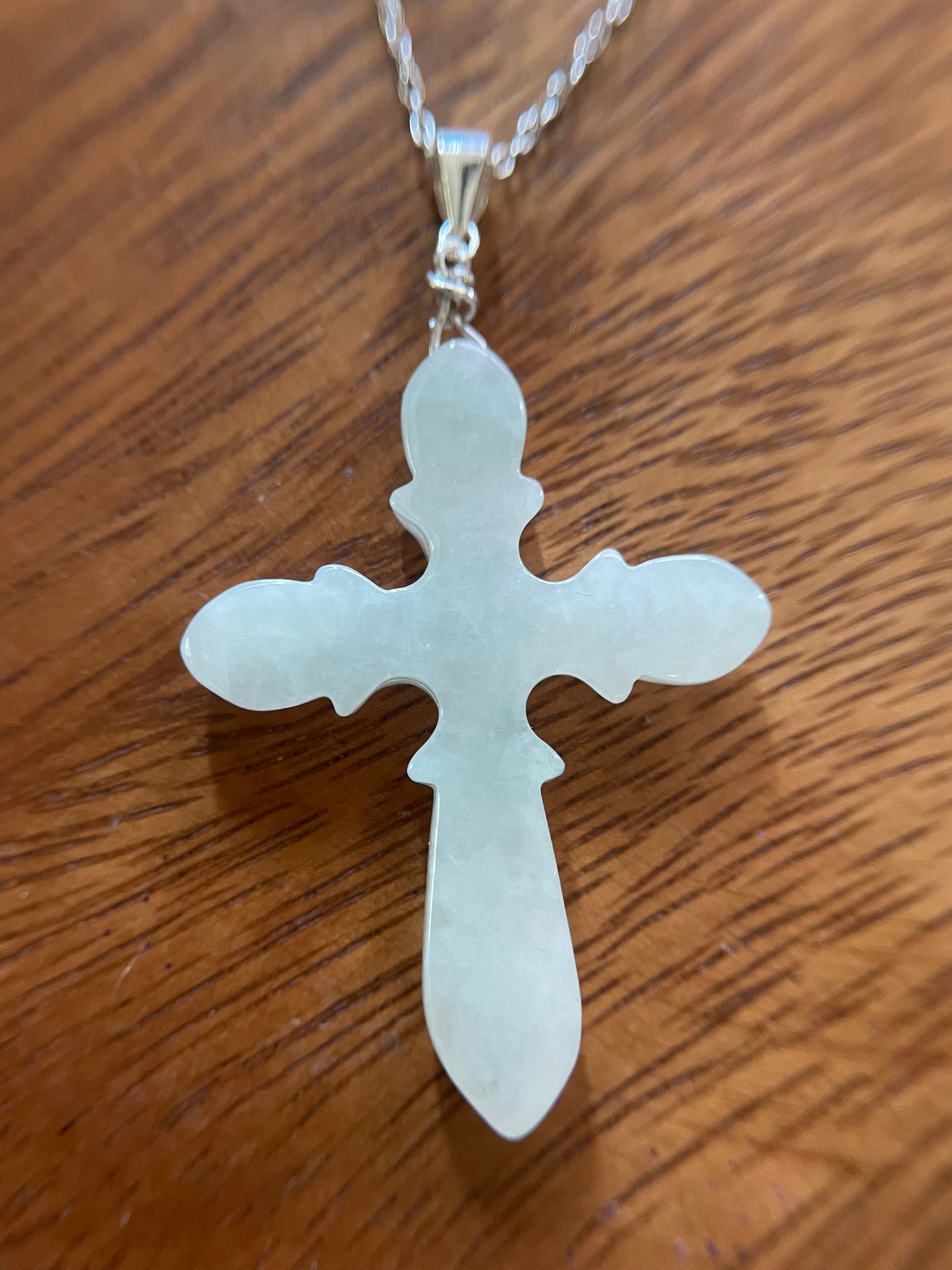 Grade A Natural  Jadeite cross silver necklace