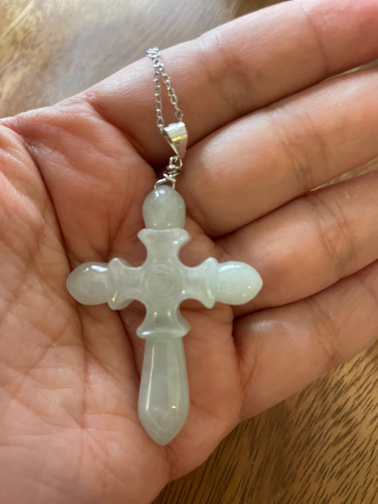 Grade A Natural  Jadeite cross silver necklace