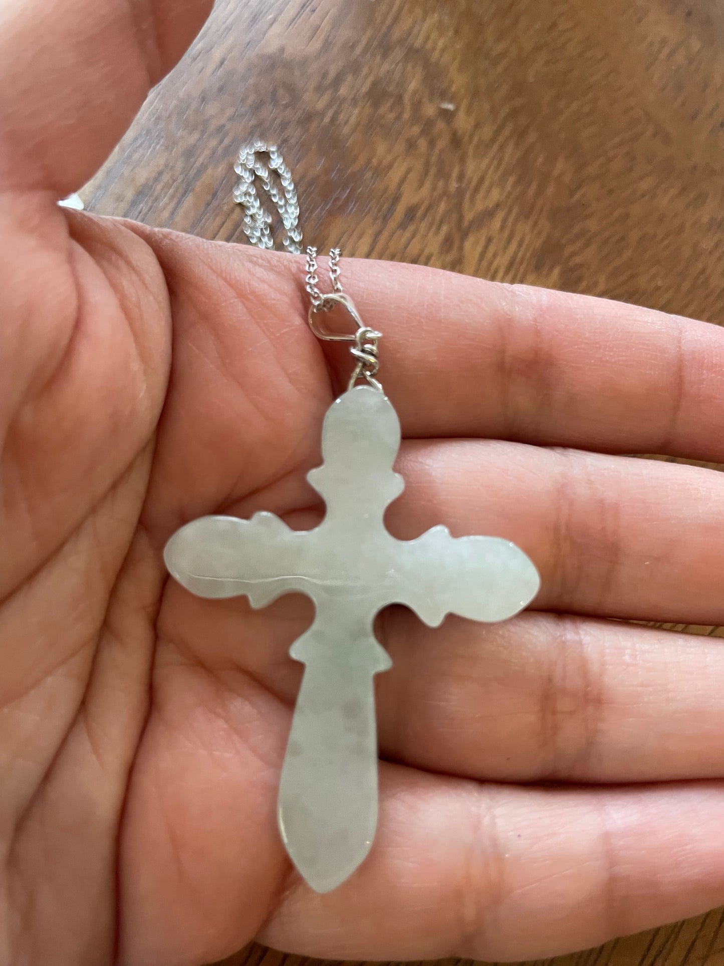 Grade A Natural  Jadeite cross silver necklace