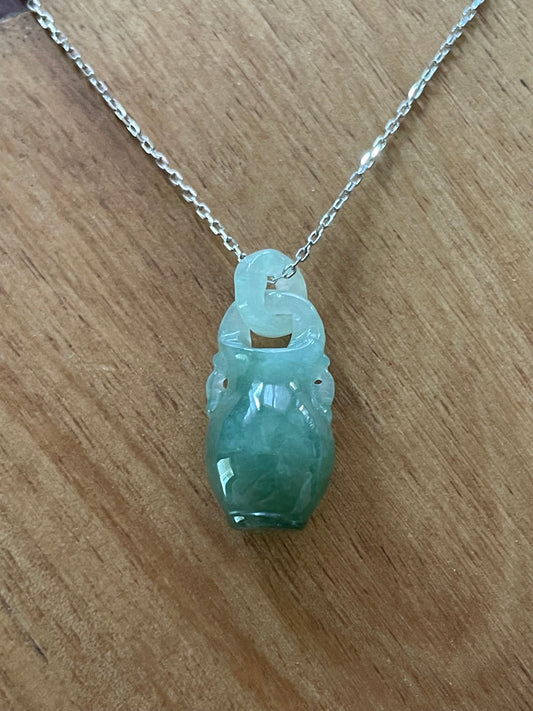 Grade A Natural Green Vase Sterling Silver Necklace