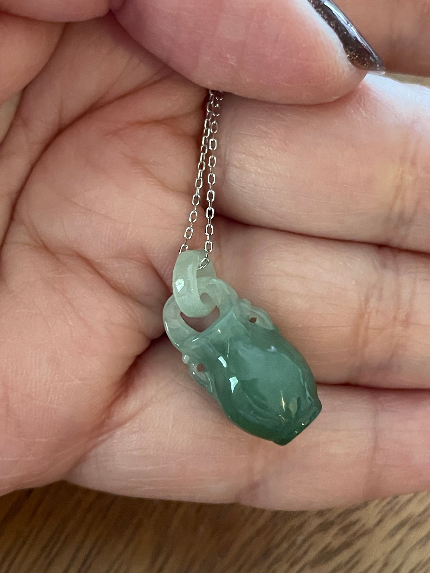 Grade A Natural Green Vase Sterling Silver Necklace