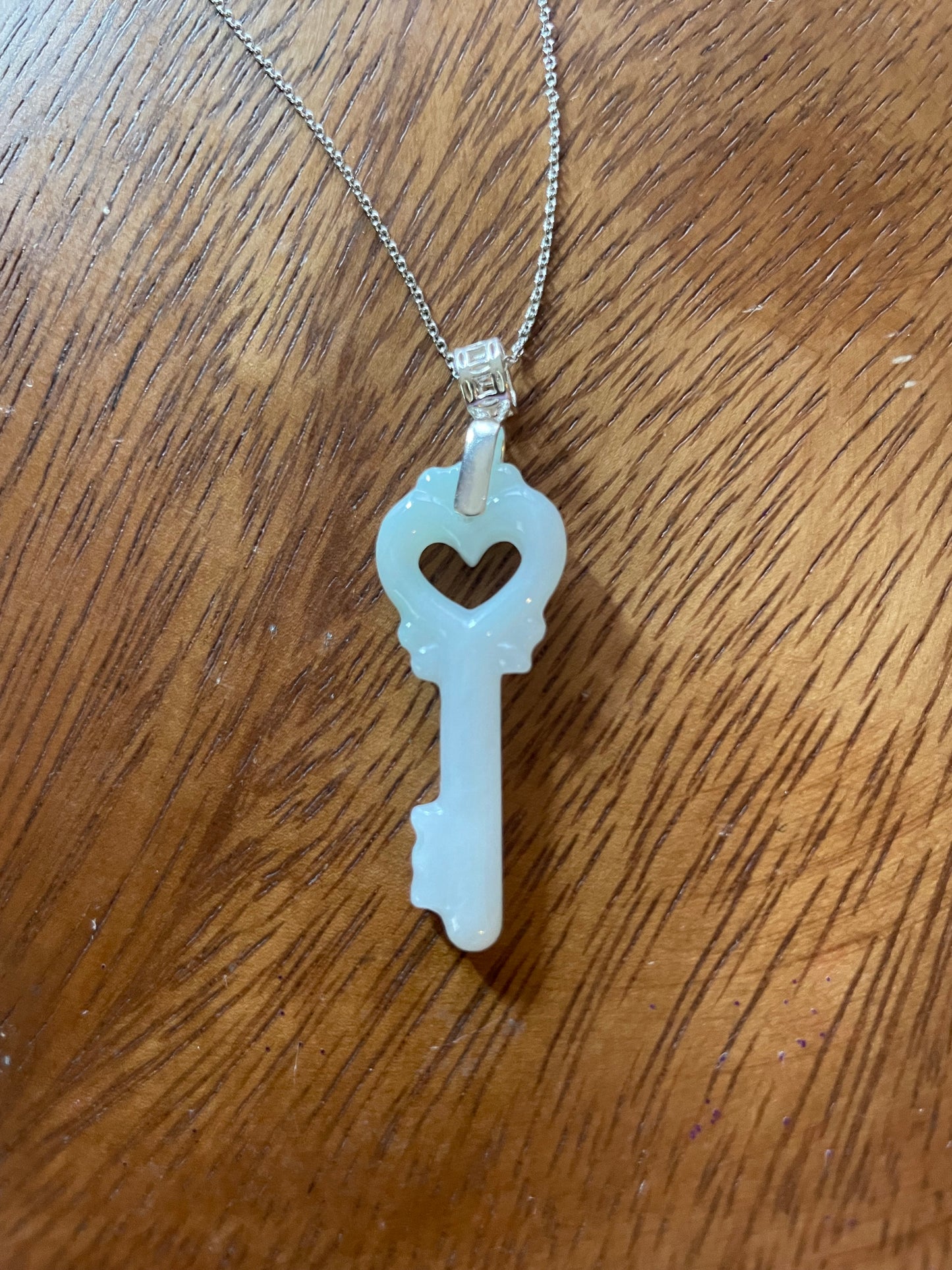 Grade A Natural Burma  Jadeite key Sterling Silver necklace