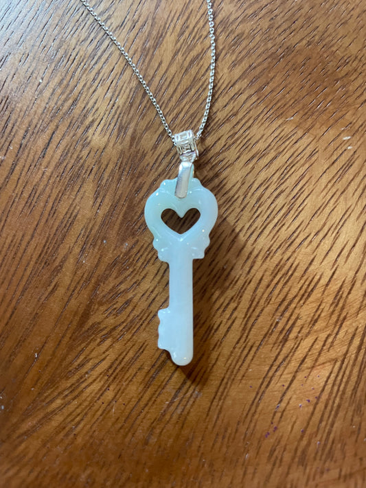 Grade A Natural Burma  Jadeite key Sterling Silver necklace