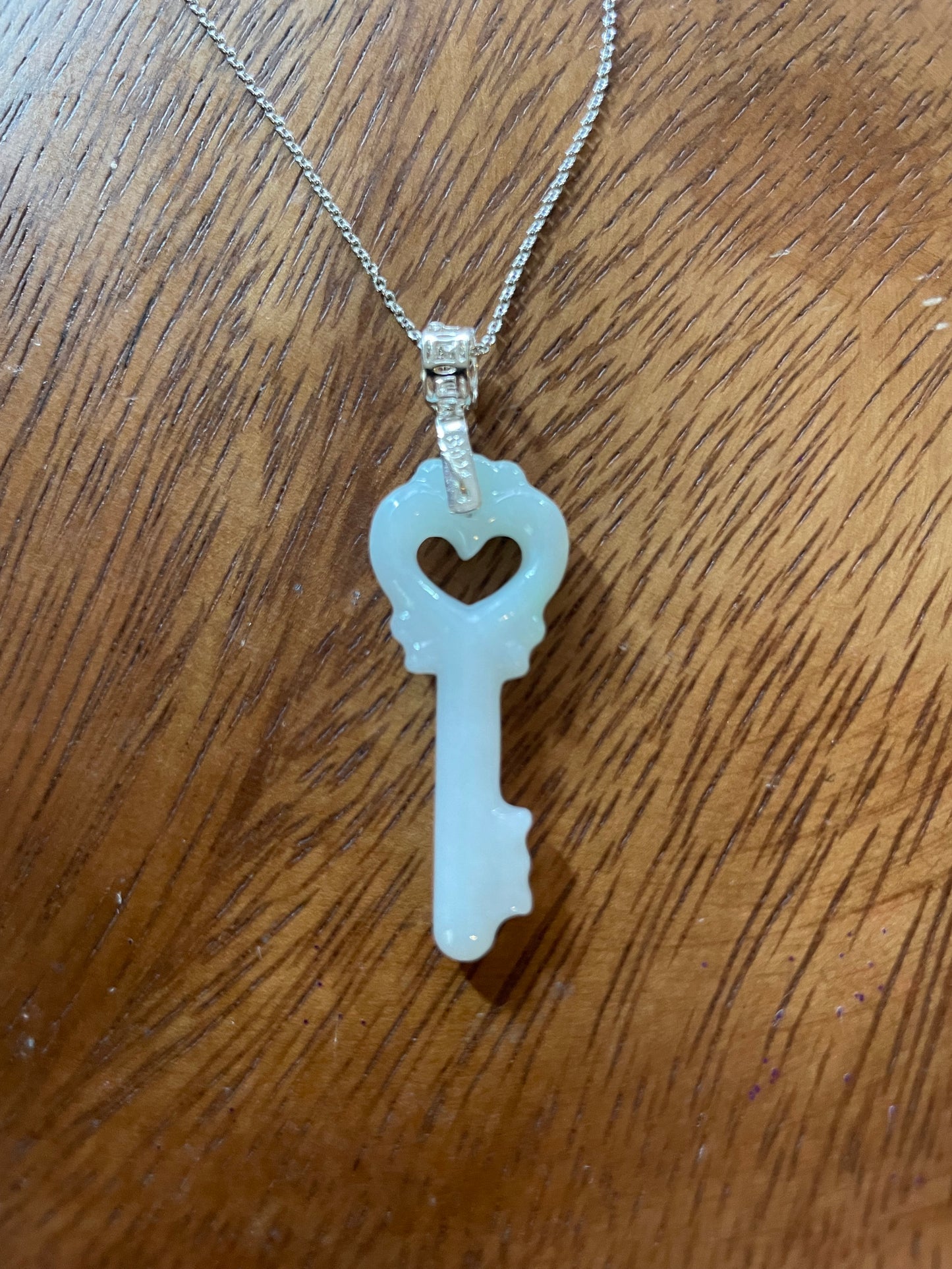 Grade A Natural Burma  Jadeite key Sterling Silver necklace