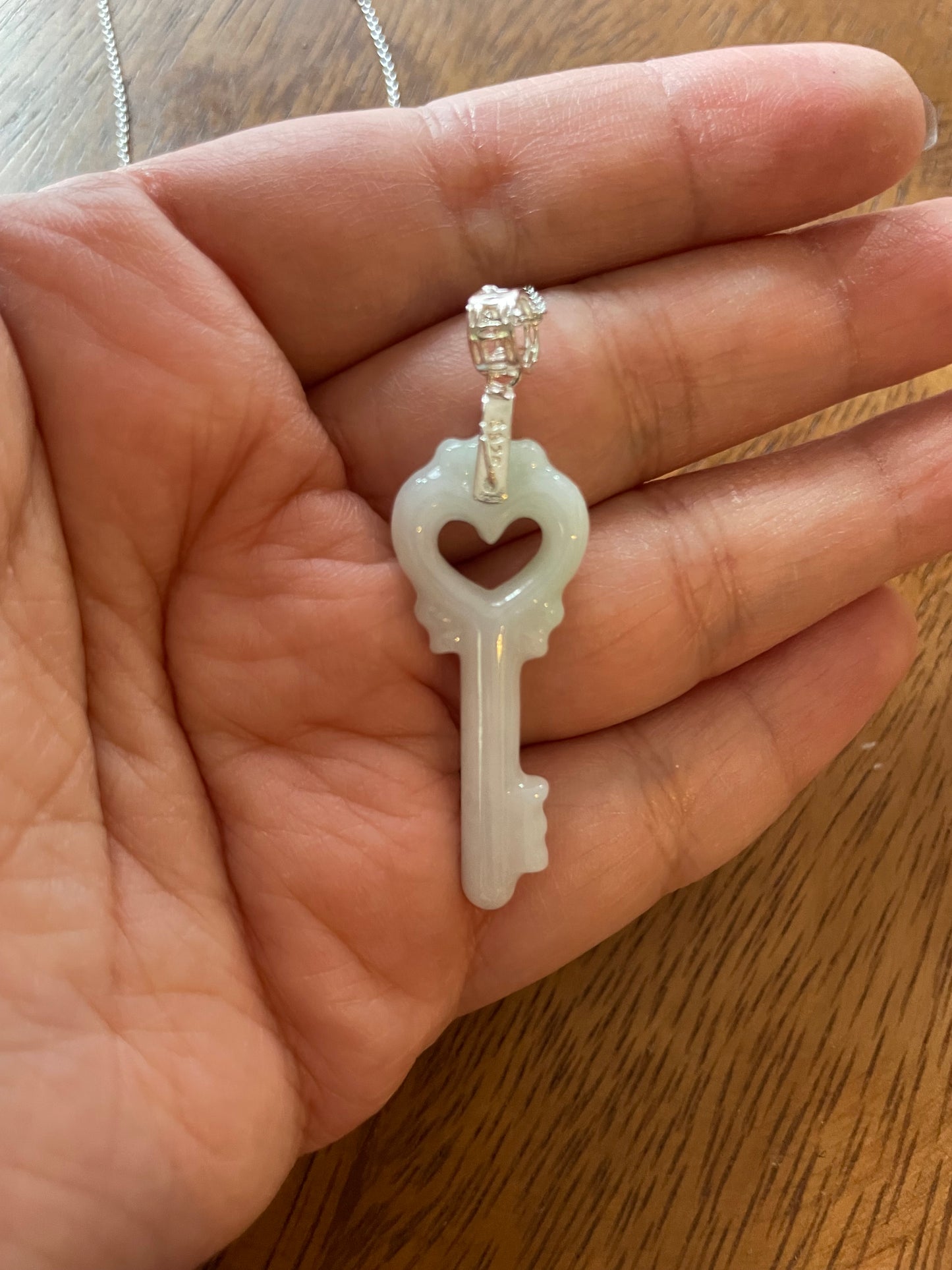 Grade A Natural Burma  Jadeite key Sterling Silver necklace