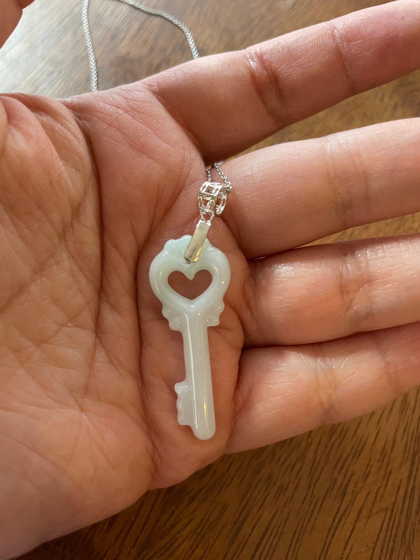 Grade A Natural Burma  Jadeite key Sterling Silver necklace